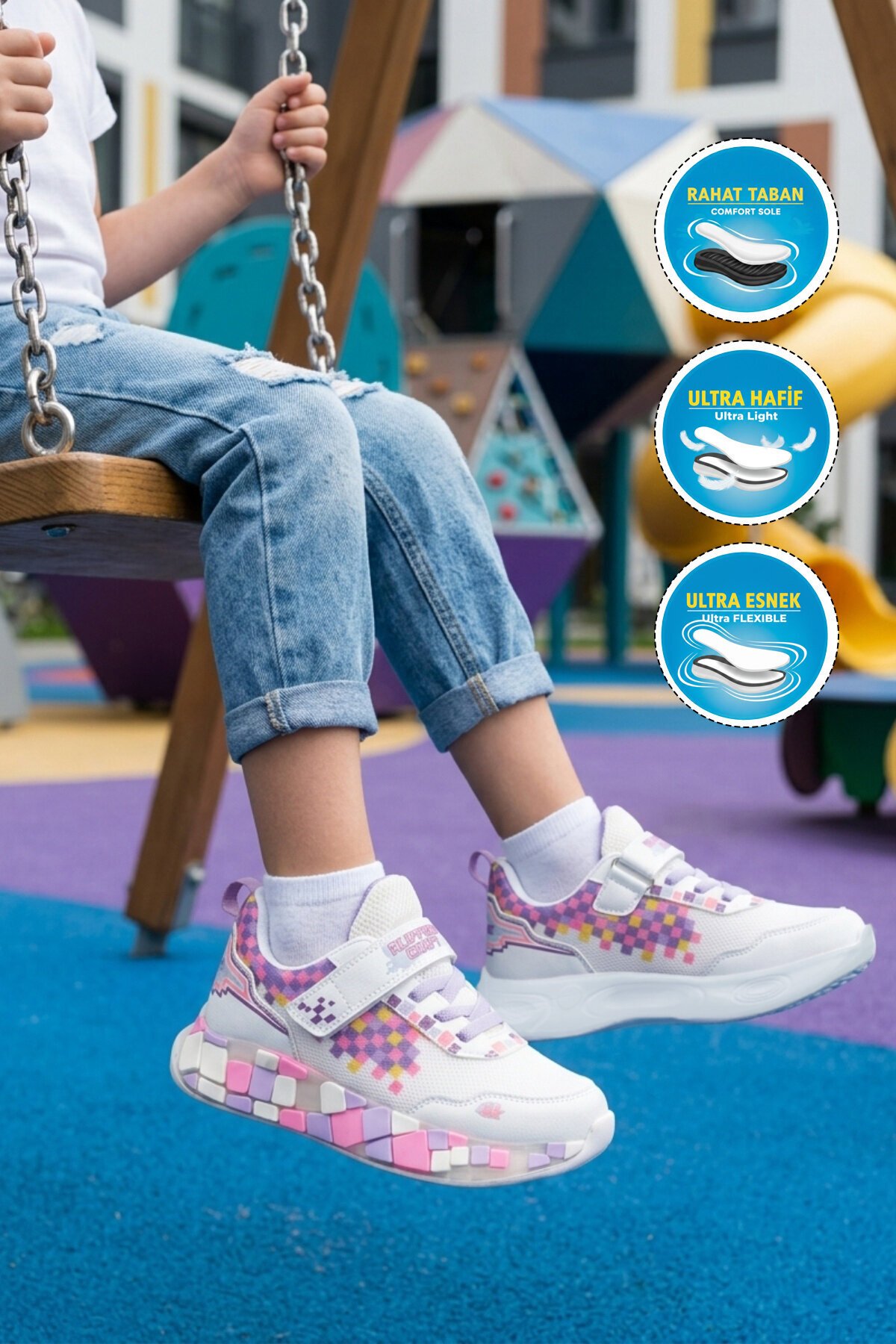 Ruffon Beyaz-Mor-Lila Çocuk Spor Ayakkabı 1030 F