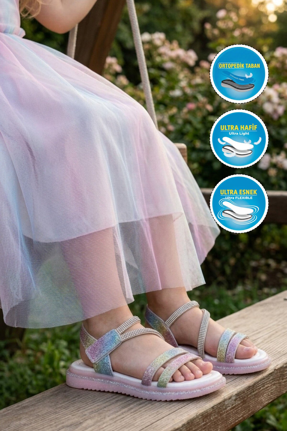 Gökkuşağı Hafif Ortopedik Taban Çocuk Sandalet 26A94 P