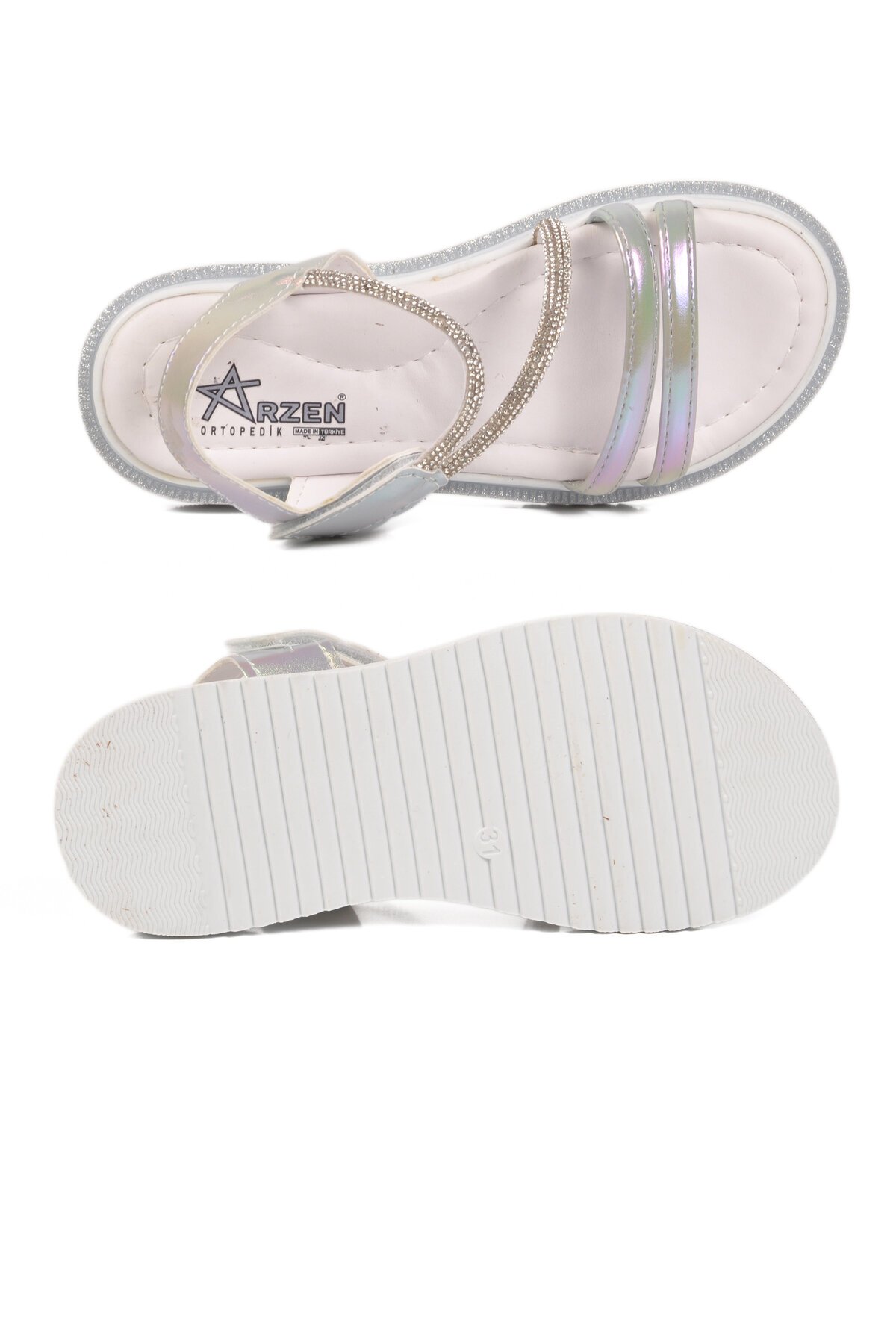 Gri-Simli Ortopedik Kız Çocuk Sandalet Arzen 26A94 F