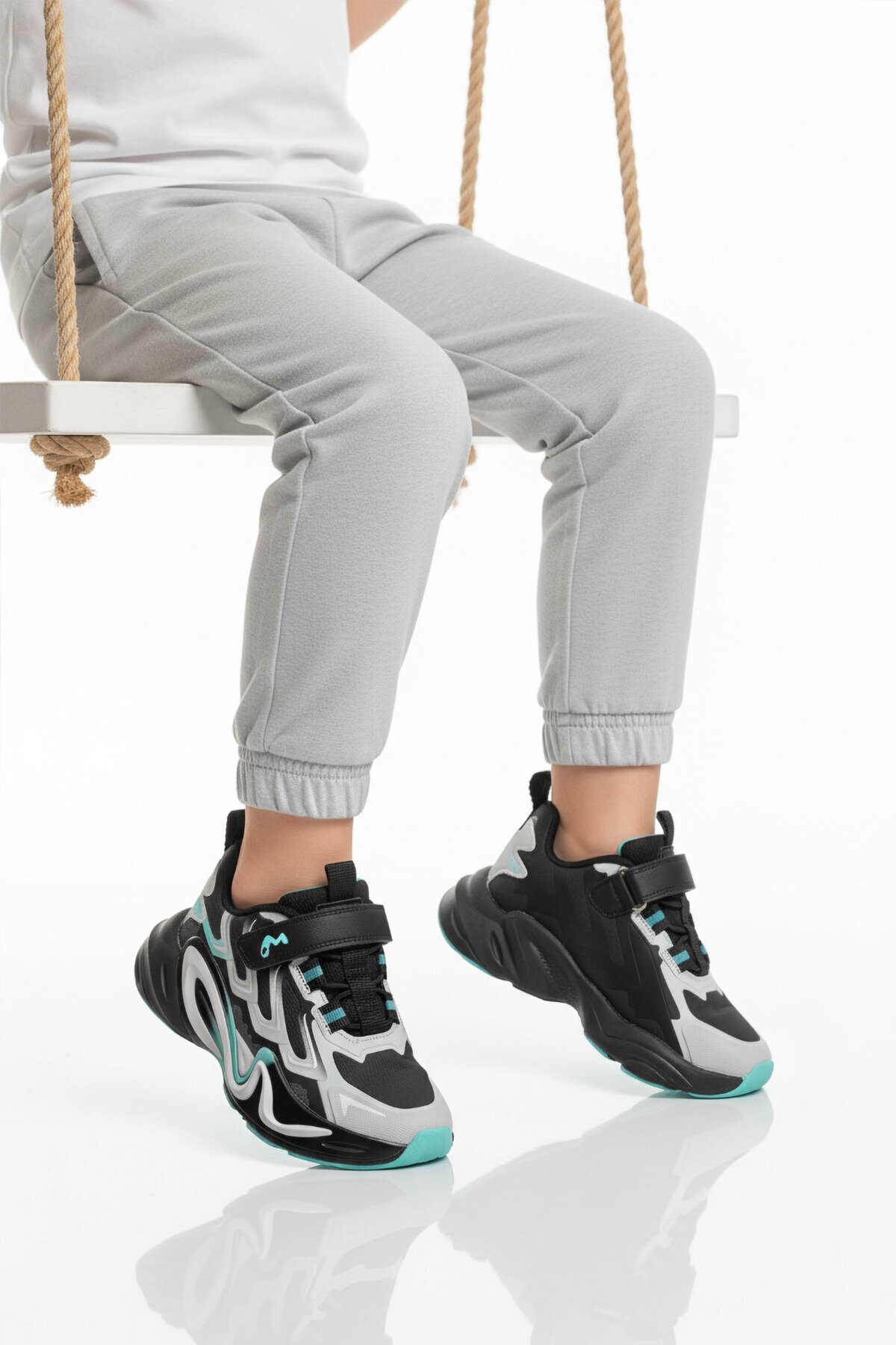 Gri-Turkuaz Erkek Çocuk Spor Ayakkabı 161-T5440210 F