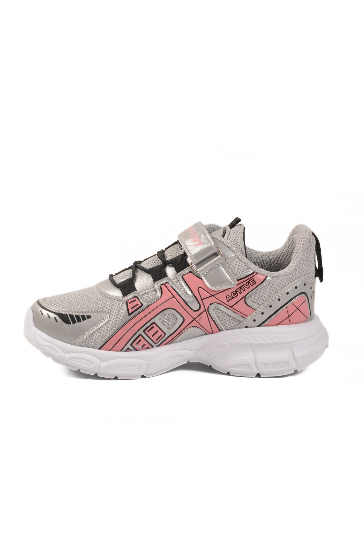Gümüş-Pembe-Beyaz Cırtlı Fileli Hafif Kız Çocuk Spor Ayakkabı Sneaker