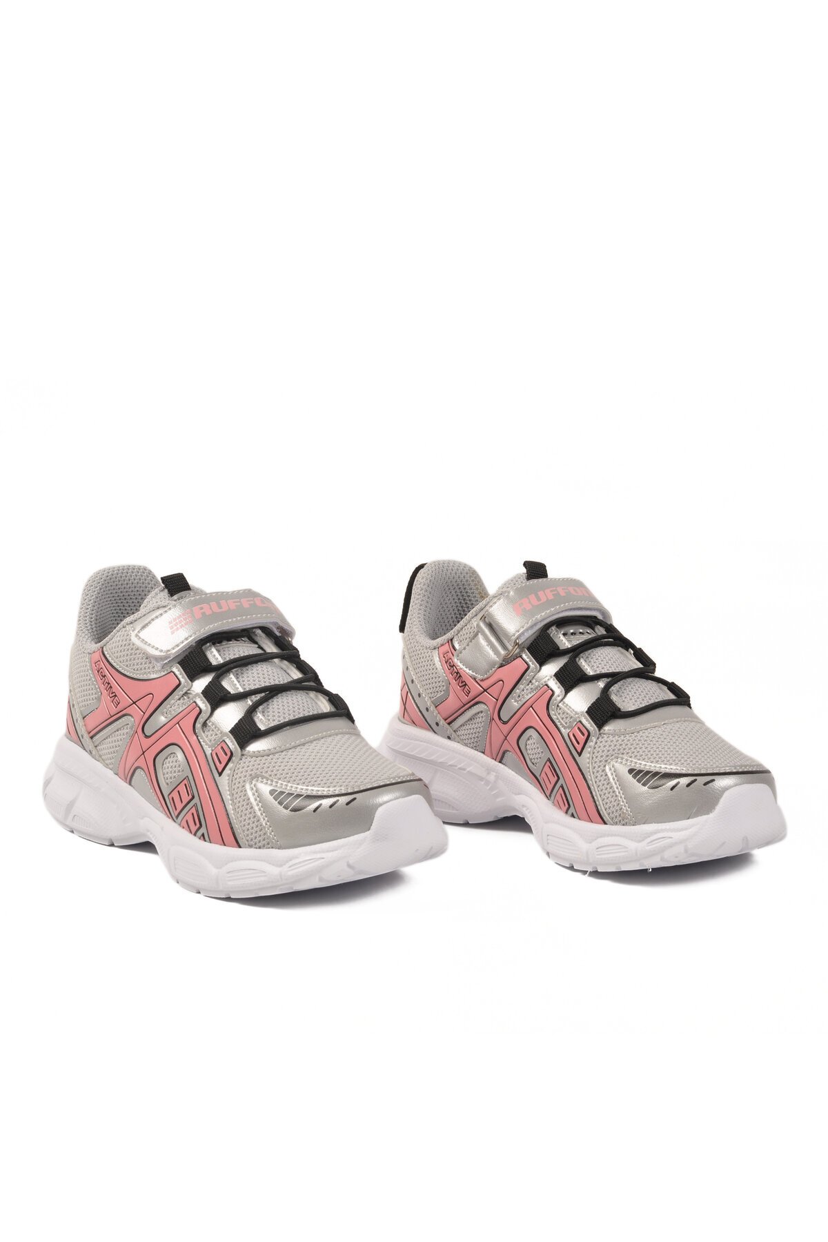 Gümüş-Pembe-Beyaz Cırtlı Fileli Hafif Kız Çocuk Spor Ayakkabı Sneaker