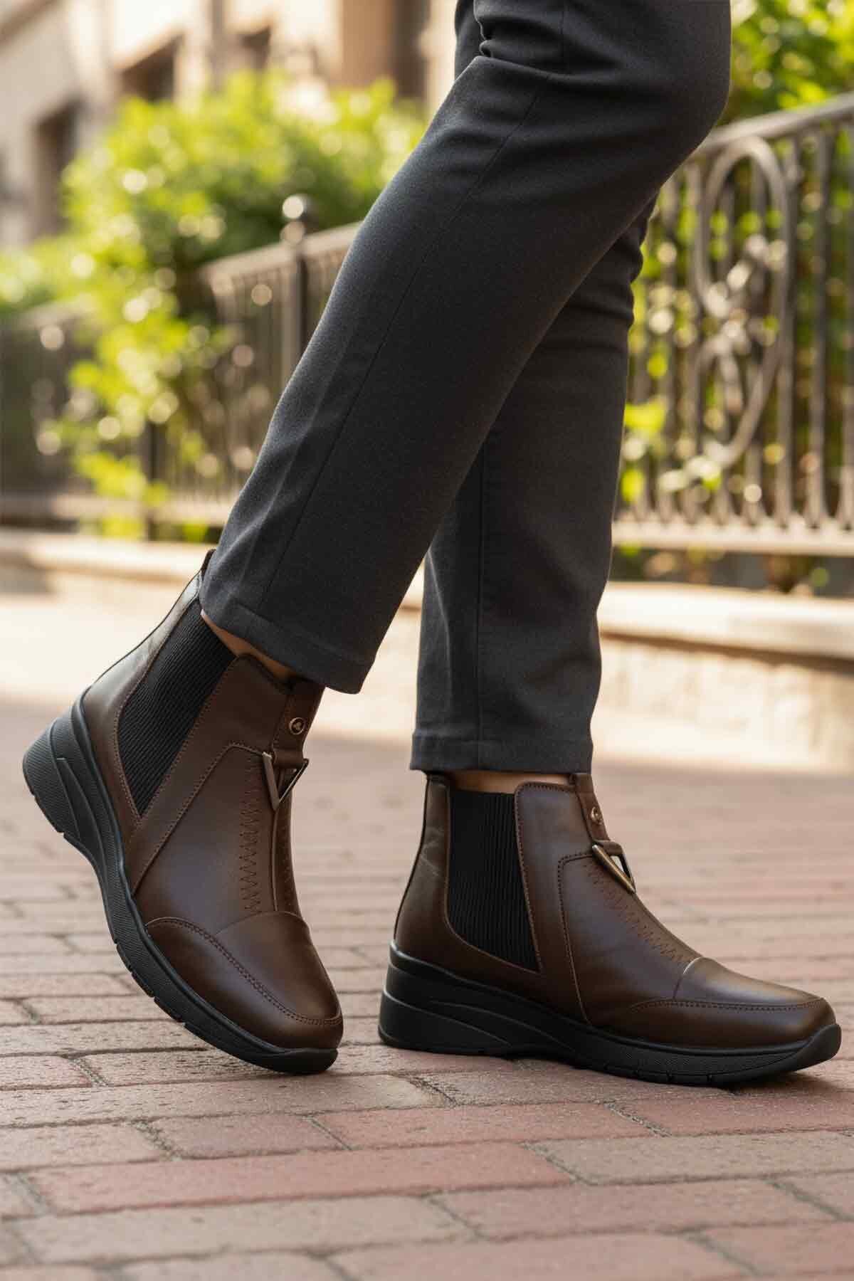 Kahve Hakiki Deri Kadın Bot 4153 Z
