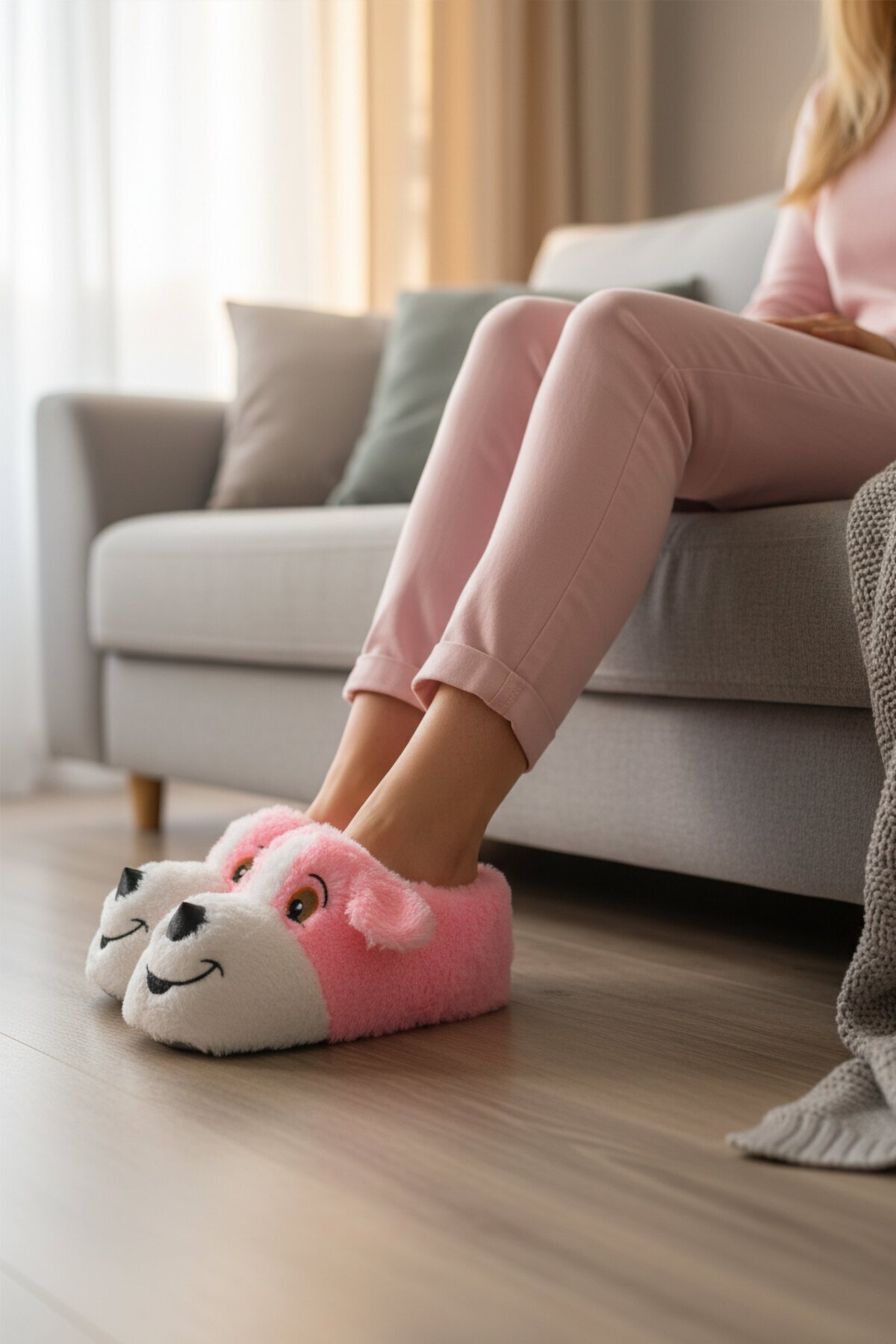 Yumuşak ve Sıcak Peluş Köpek Figürlü Ev Terliği Panduf