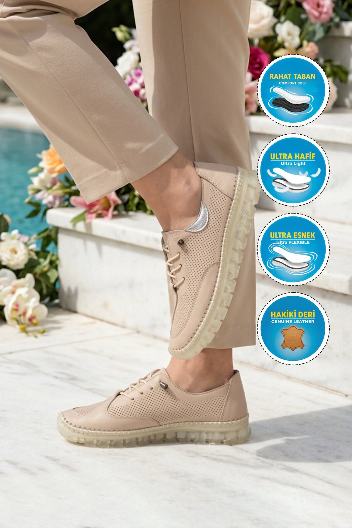 Silver Hakiki Deri Rahat Taban Kadın Günlük Ayakkabı 22425 Z