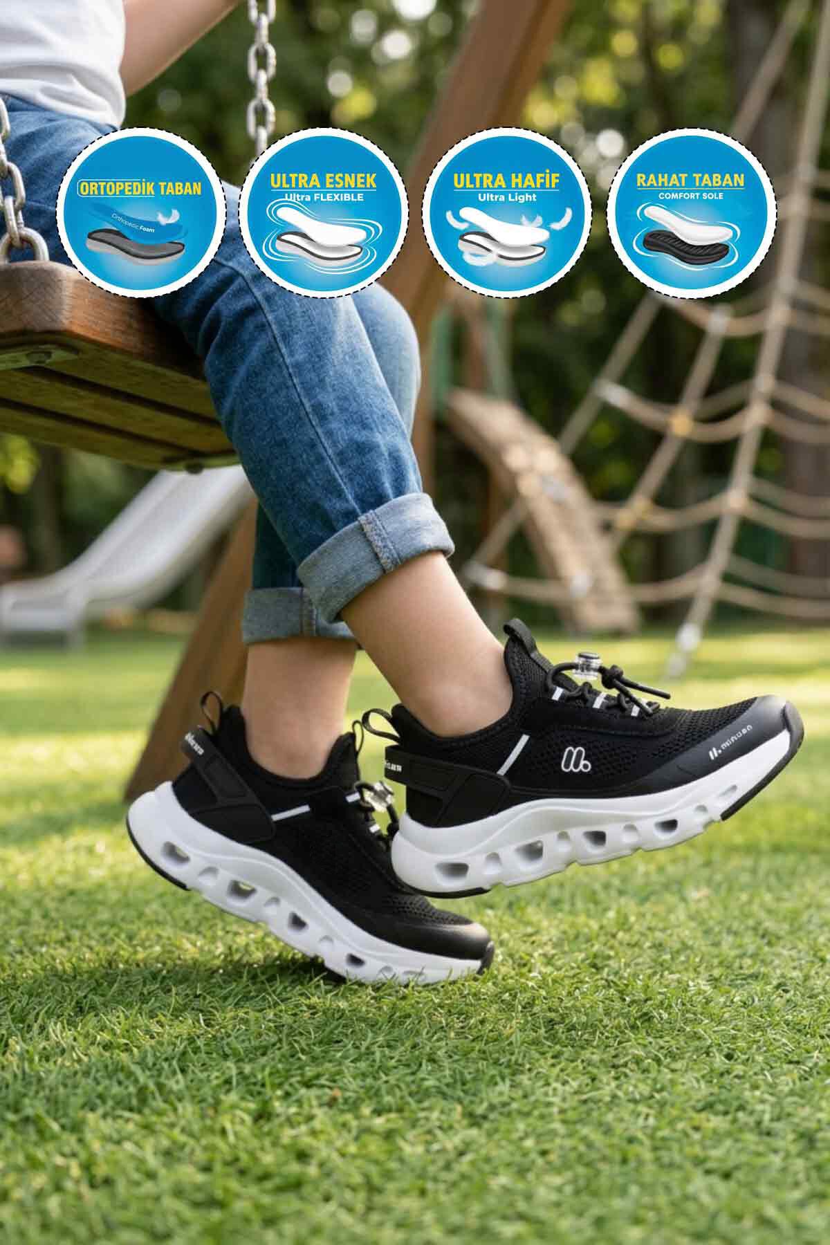 Siyah Tekstil Ortopedik Çocuk Spor Ayakkabı BXZ001 P Geniş Kalıp
