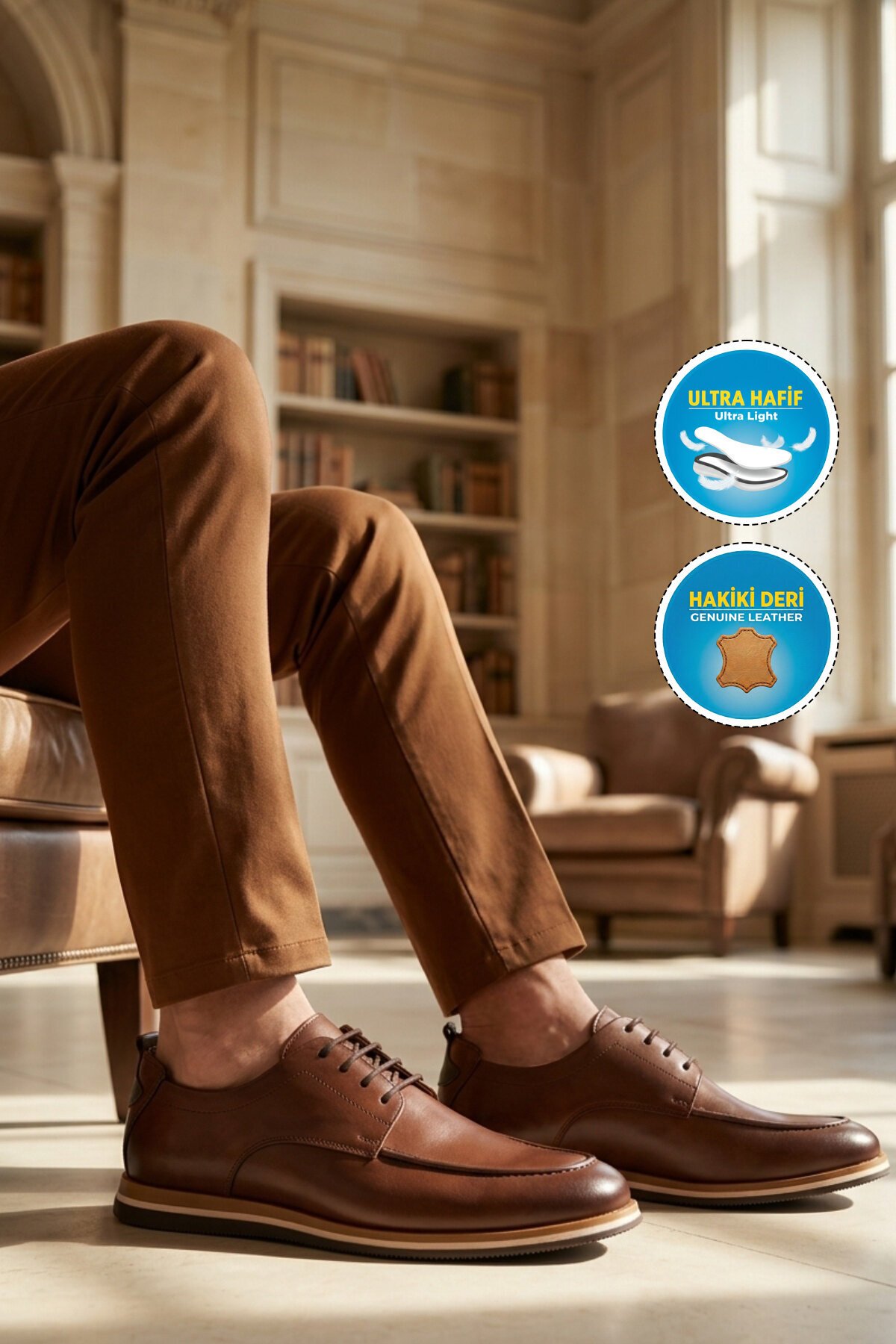 Premium Taba Hakiki Deri Erkek Günlük Ayakkabı 2555 M ( Büyük Numara )