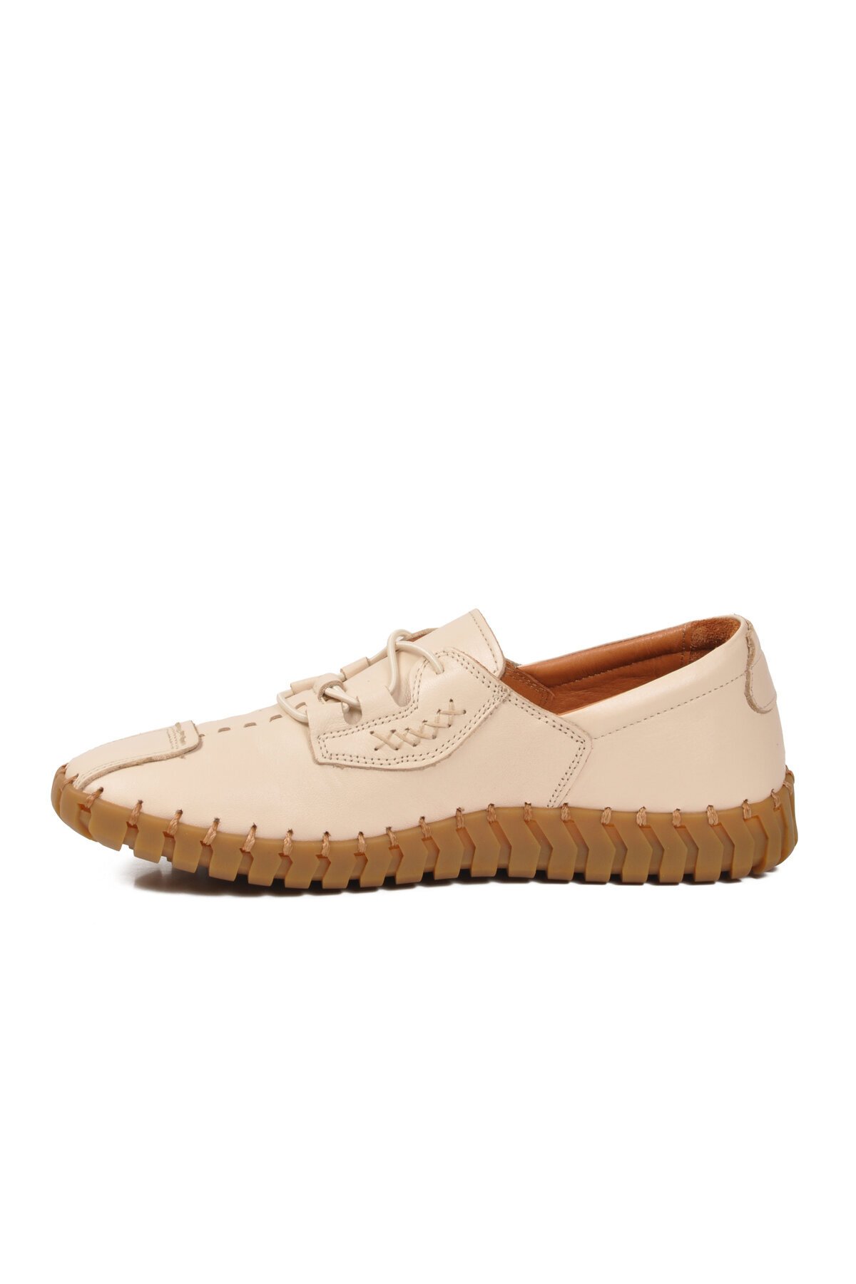 Bej Hakiki Deri Kaymaz Taban Kadın Günlük Ayakkabı 2010731Y Z
