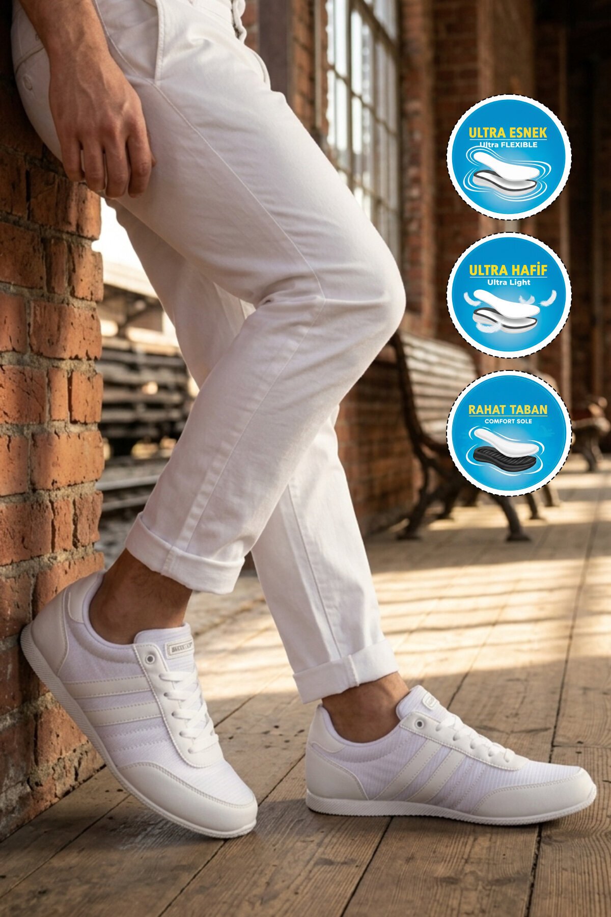 Beyaz-Beyaz ComfortSole Taban Erkek Sneaker BST-2086 M