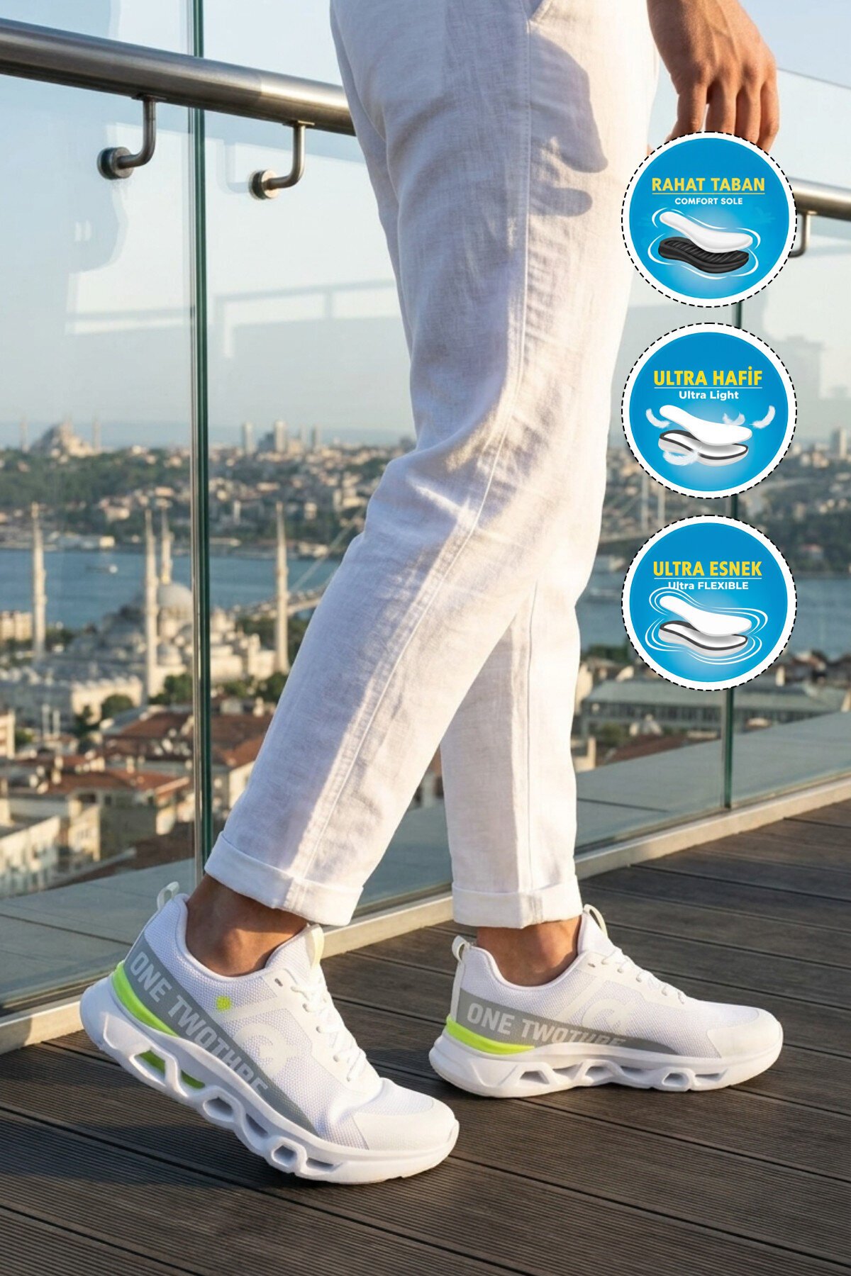 Beyaz-Gri Fileli Rahat Hafif Erkek Spor Ayakkabı 26101 M