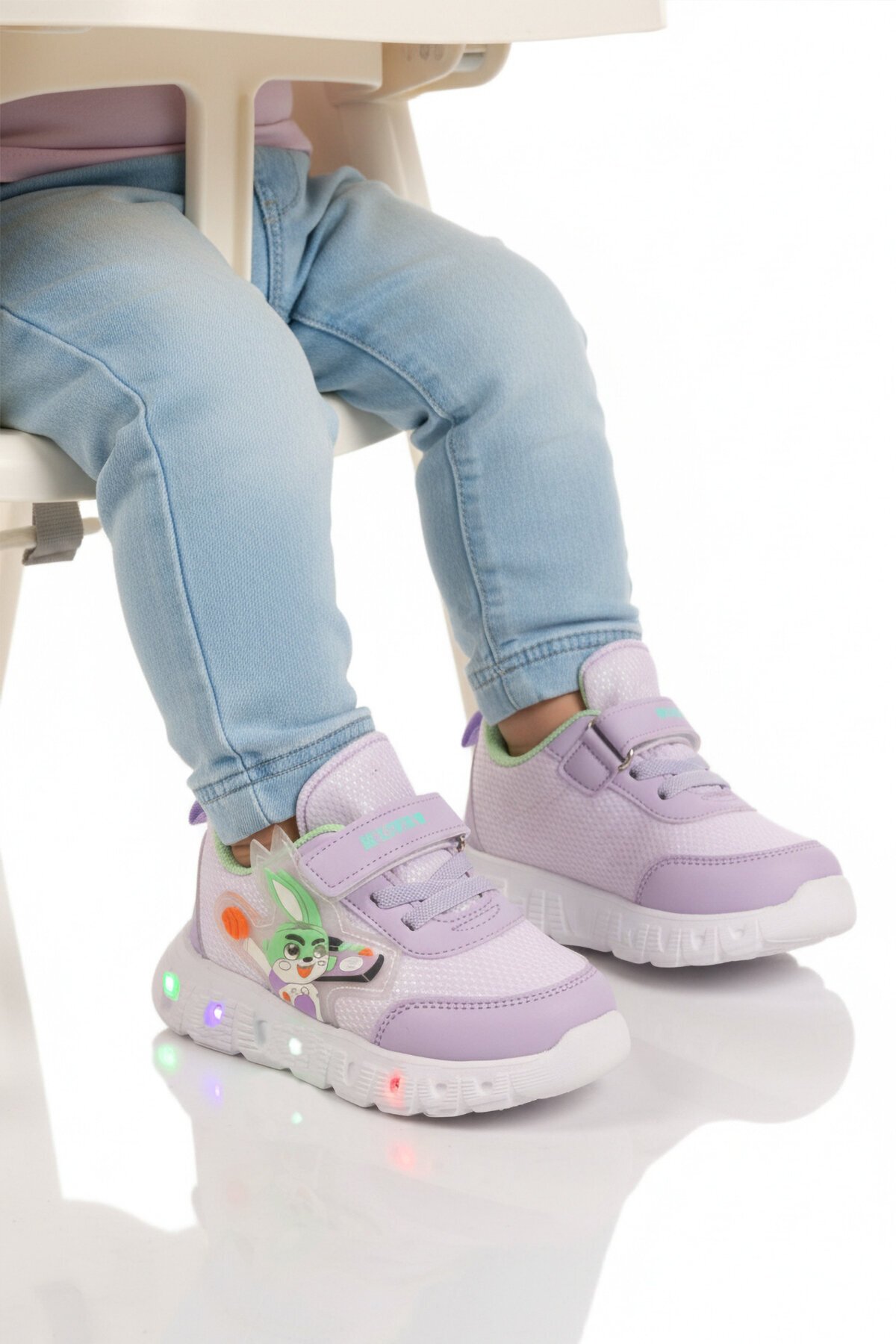 Lila-Su Yeşili Işıklı Hafif Bebek Spor Ayakkabı 1015 B