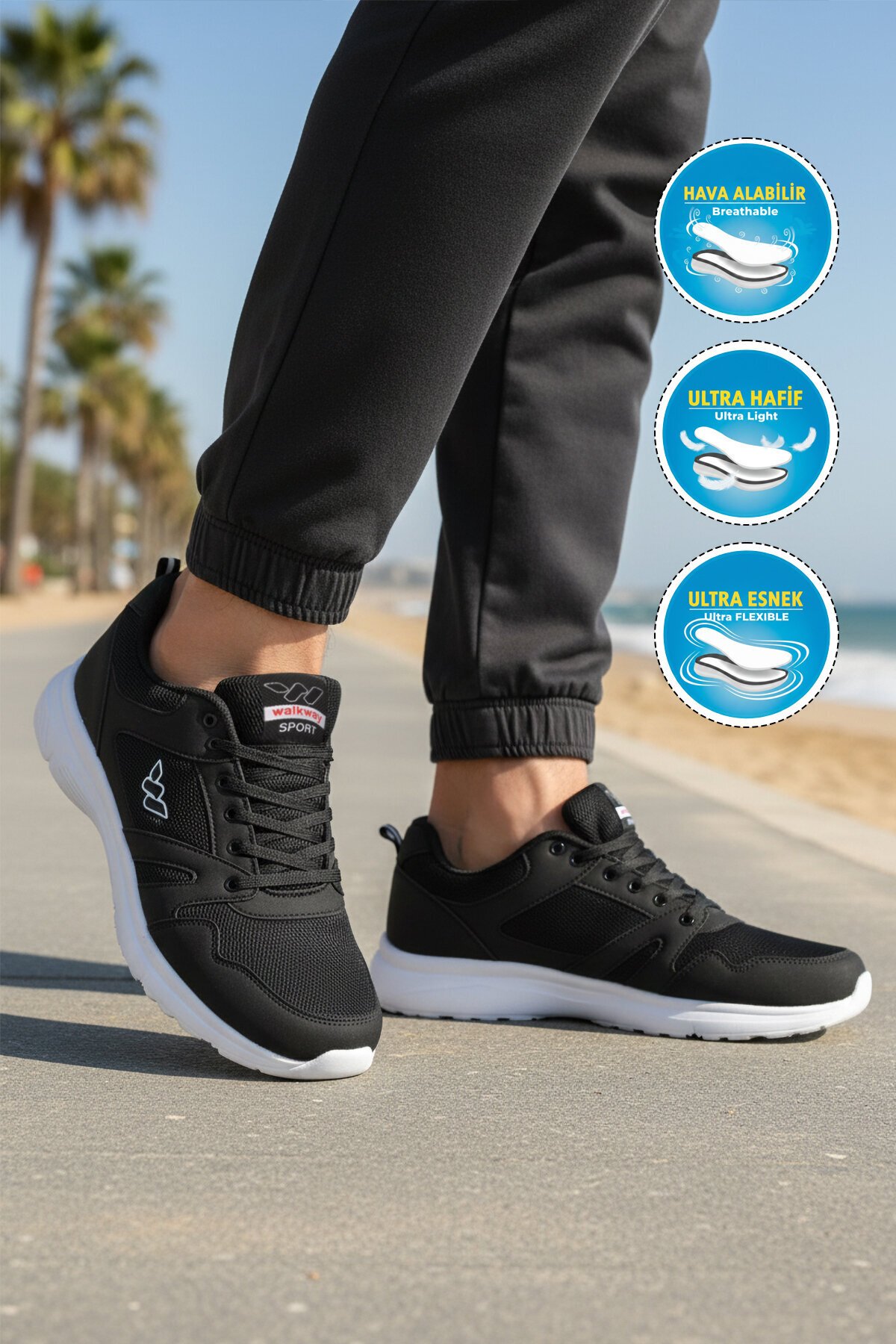 Siyah-Beyaz Tekstil Hafif Erkek Spor Ayakkabı 020 M