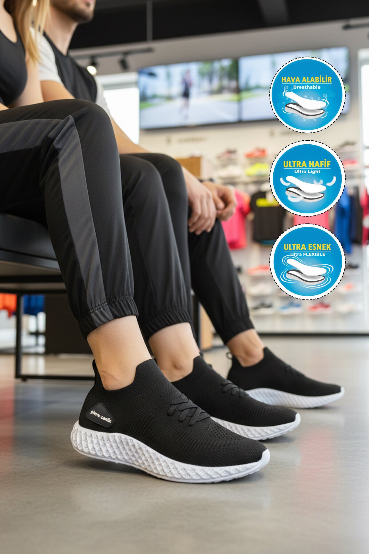 Siyah-Beyaz Tekstil Hafif Hava Alabilir Unisex Spor Ayakkabı PC-32711 Z