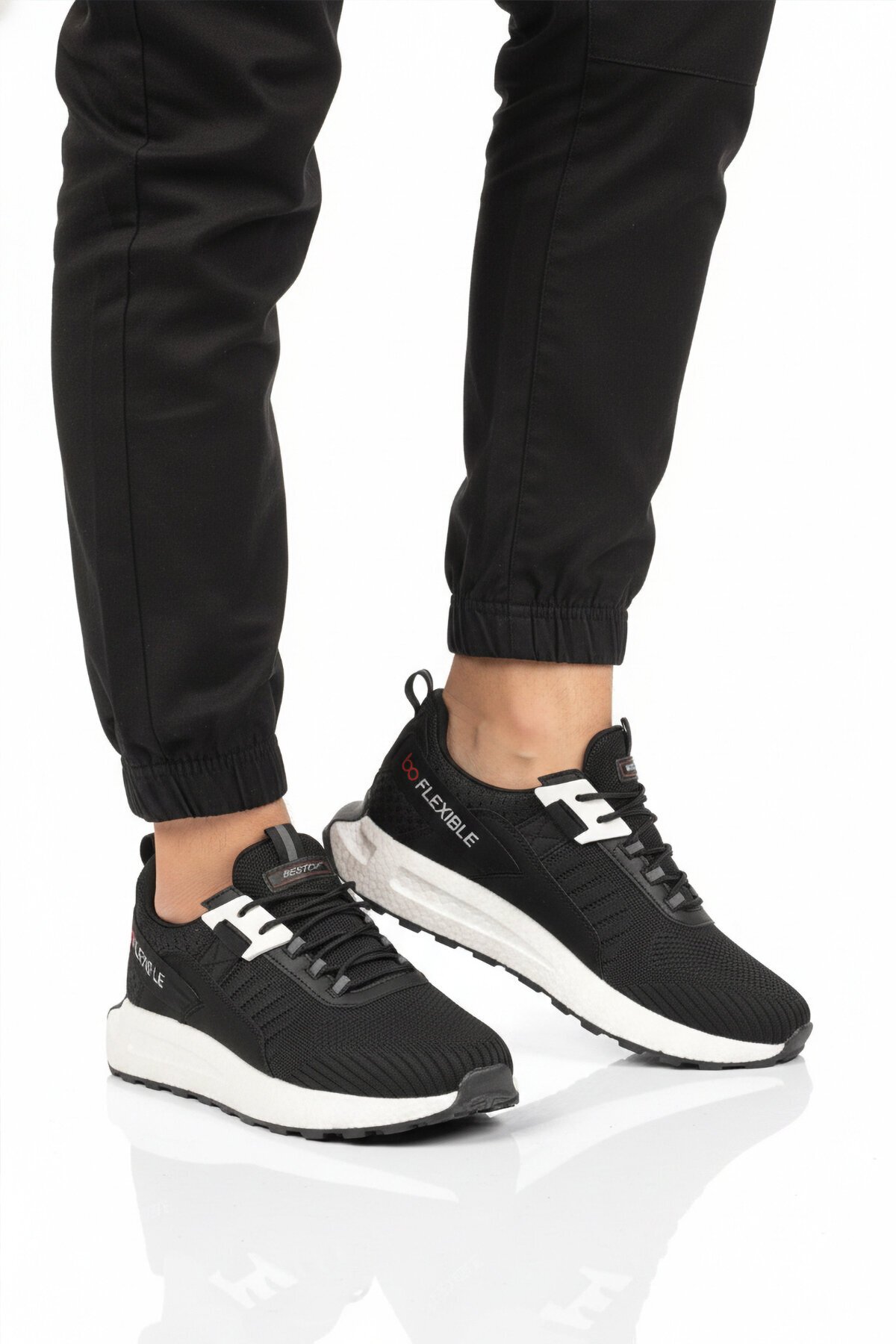Siyah-Beyaz Hafif Erkek Fileli Spor Ayakkabı Bst-654 M