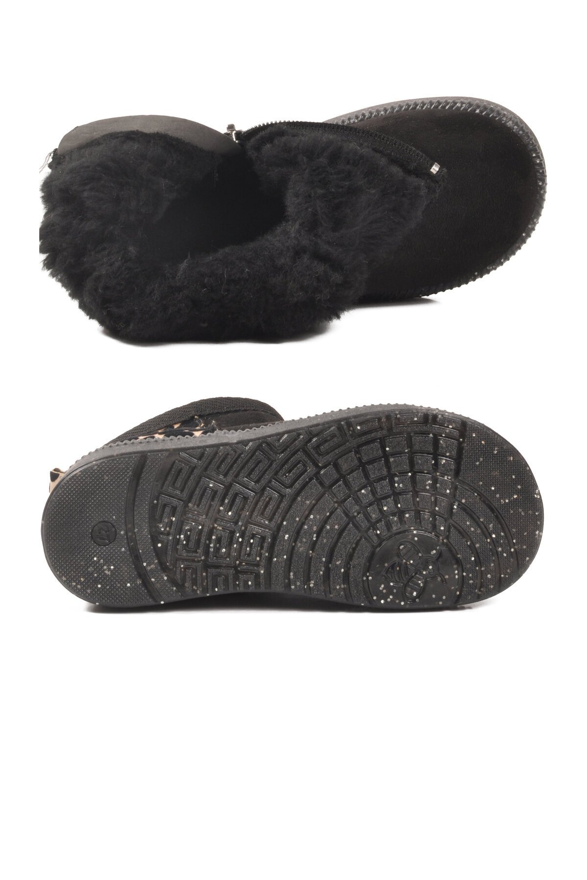 Siyah Leopar İçi Kürklü Fermuarlı Kız Çocuk Bot 1212 P