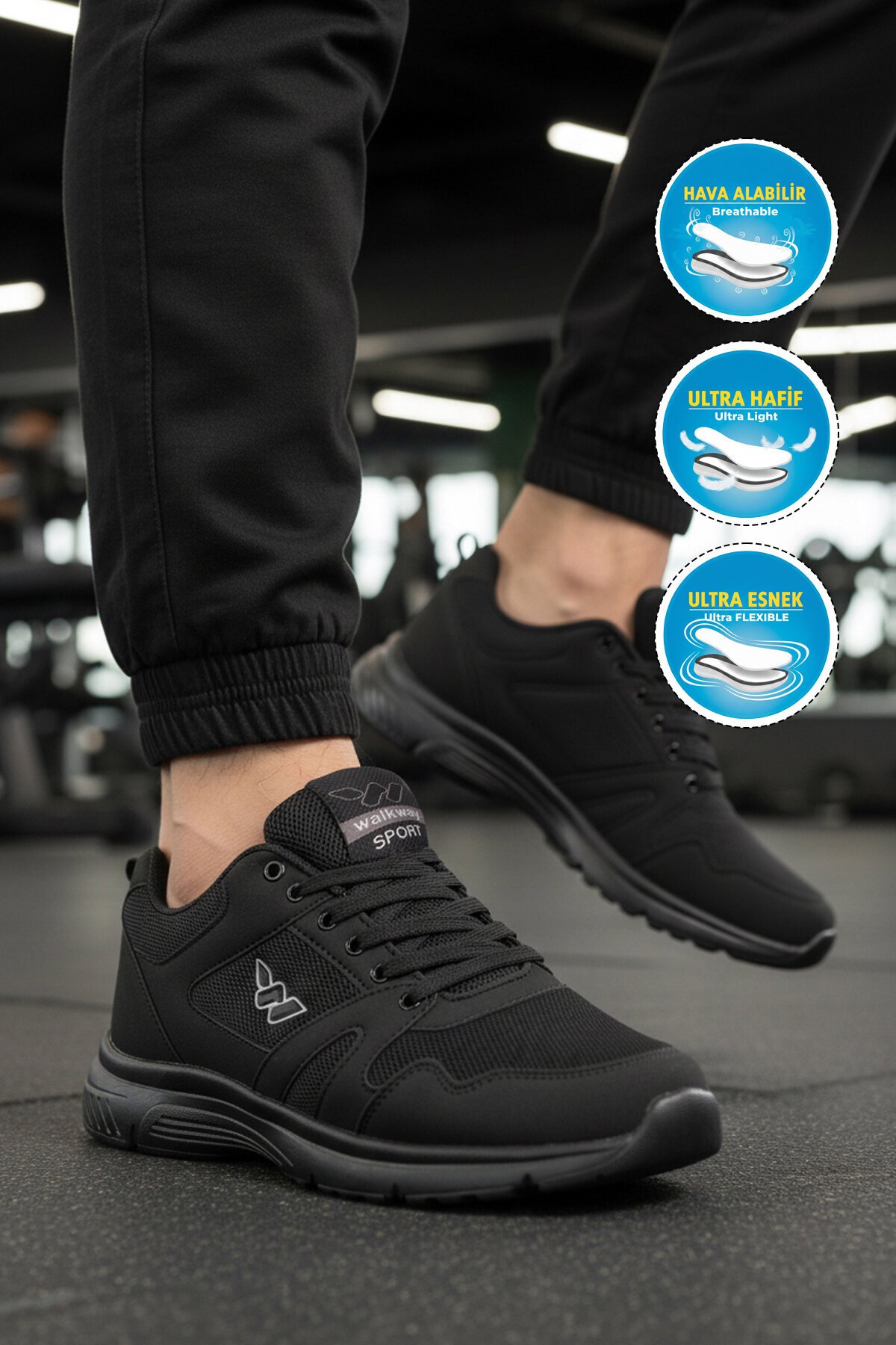 Siyah Tekstil Hafif Erkek Spor Ayakkabı 020 M