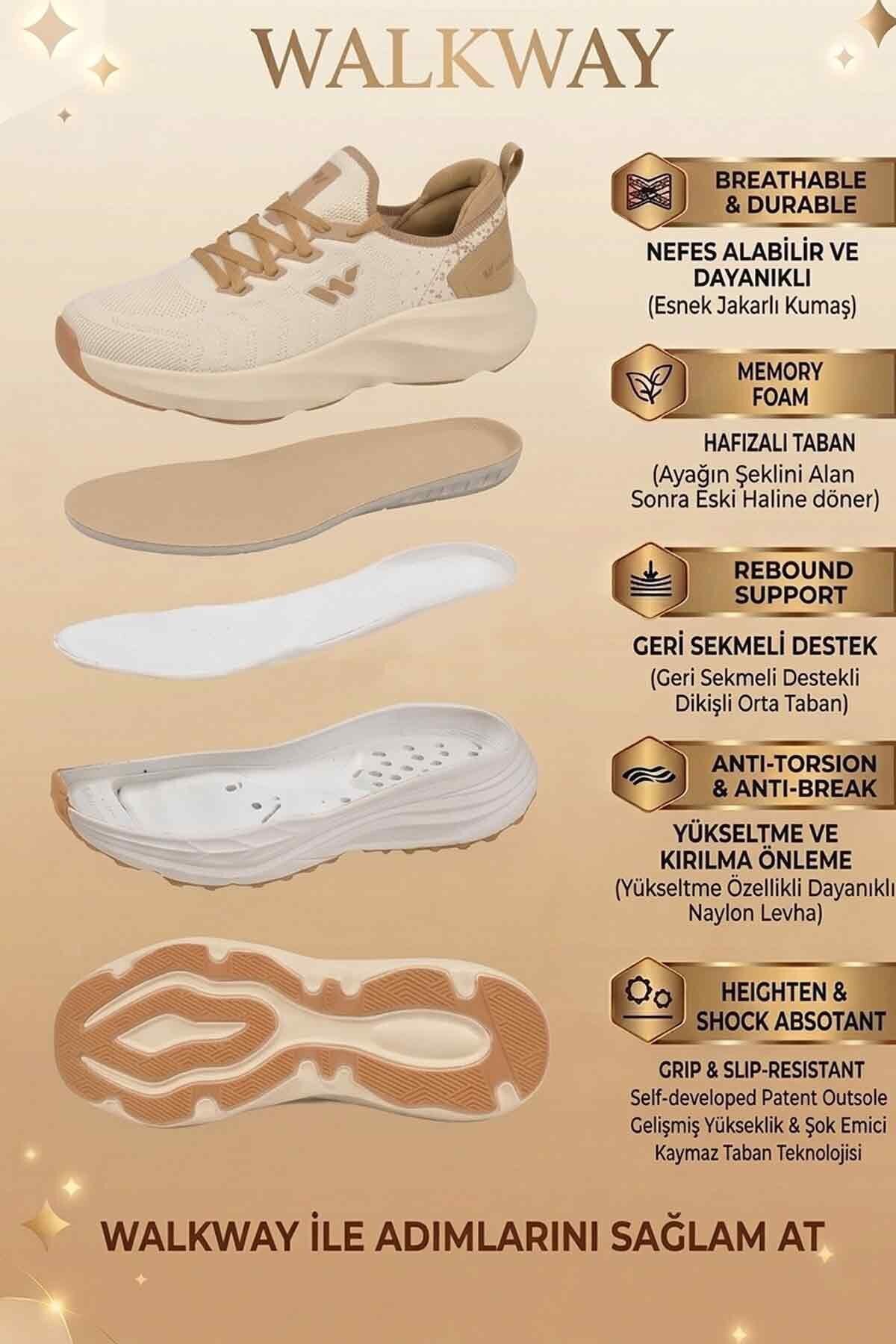 Bej Fileli Bağcıklı Hafızalı Rahat Tabanlı Erkek Yürüyüş ve Spor Ayakkabı Flexnova M