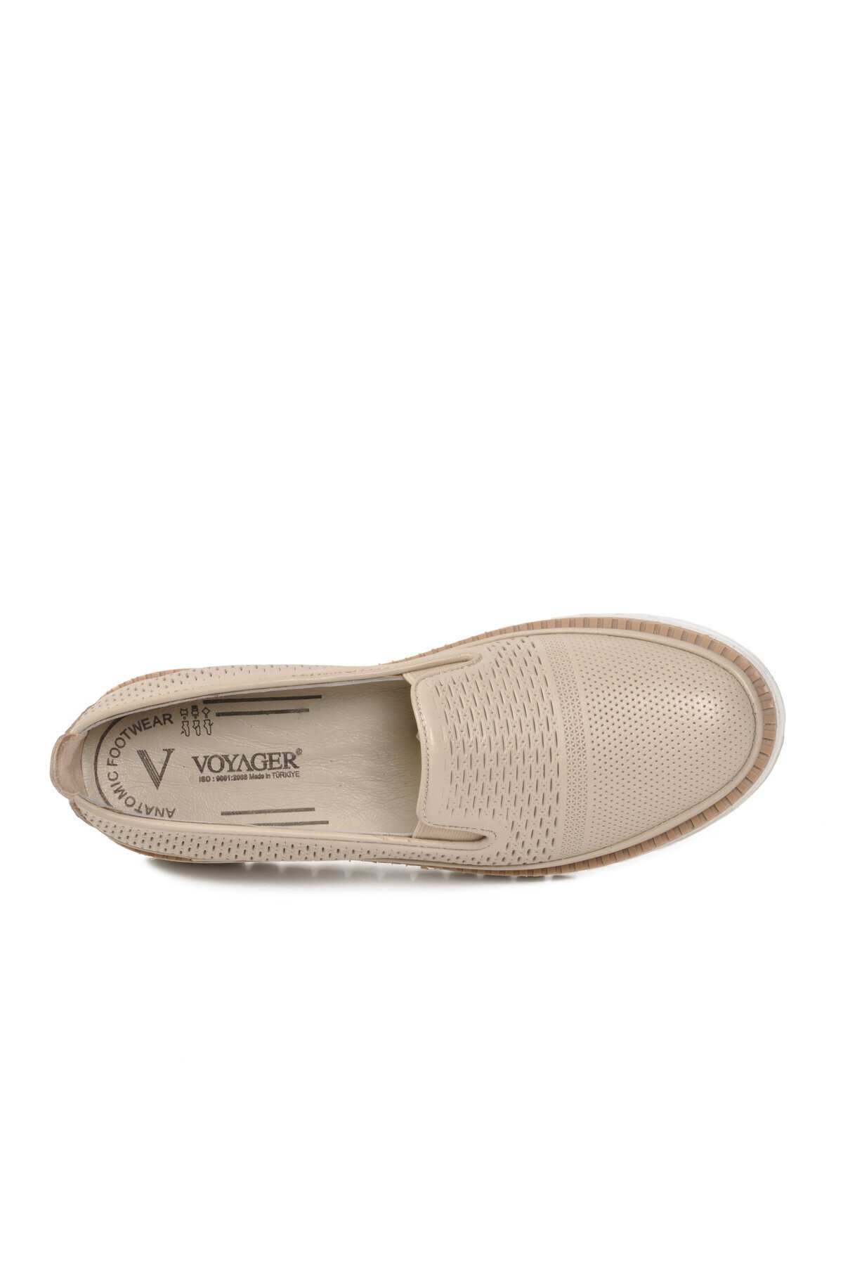 Bej Hakiki Deri Anatomik Rahat Yan Lastikli Kadın Casual Loafer Ayakkabı Z281