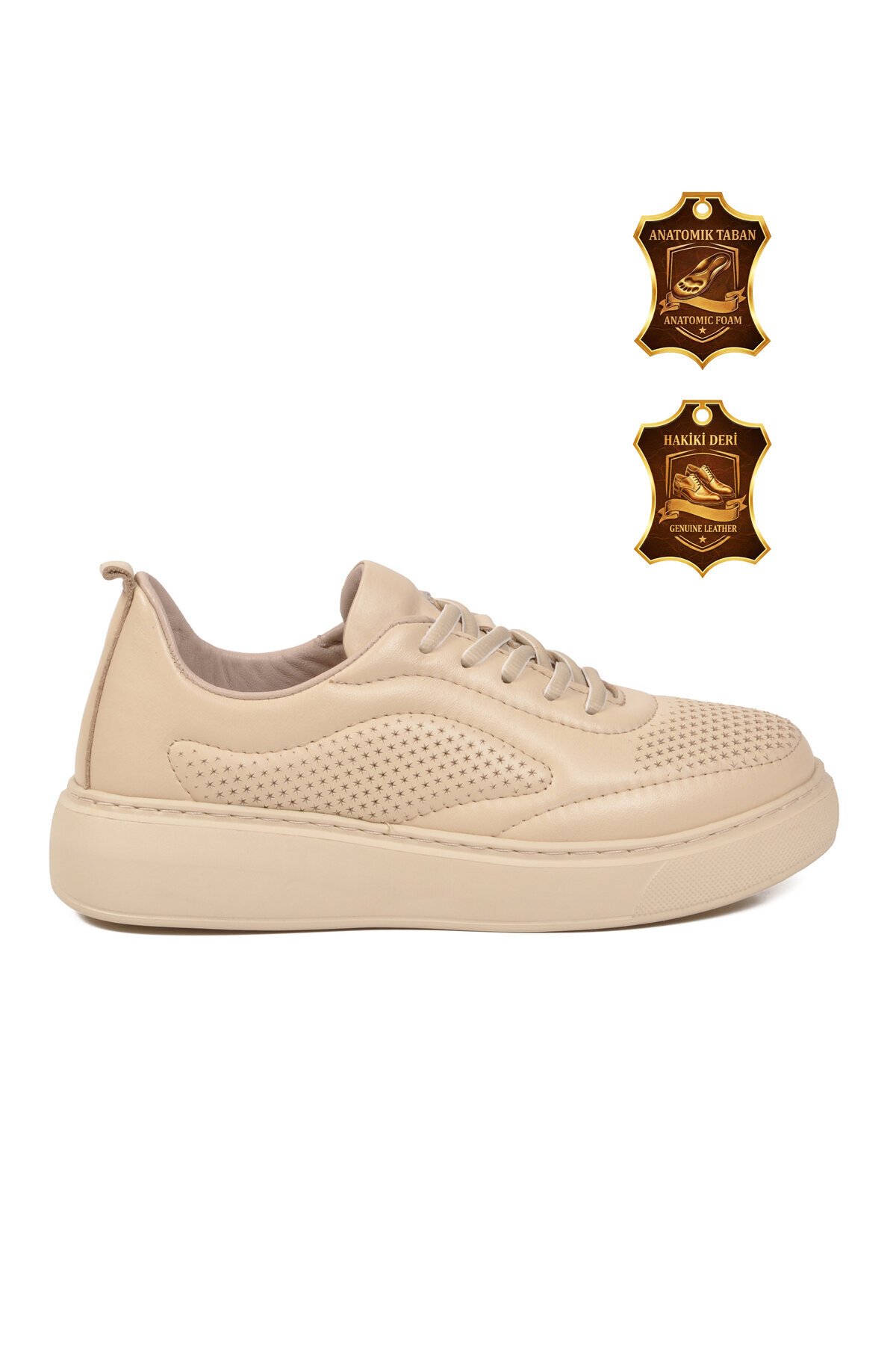 Bej Hakiki Deri Kadın Anatomik Tabanlı Günlük Sneaker Casual Yürüyüş Ayakkabı Z204