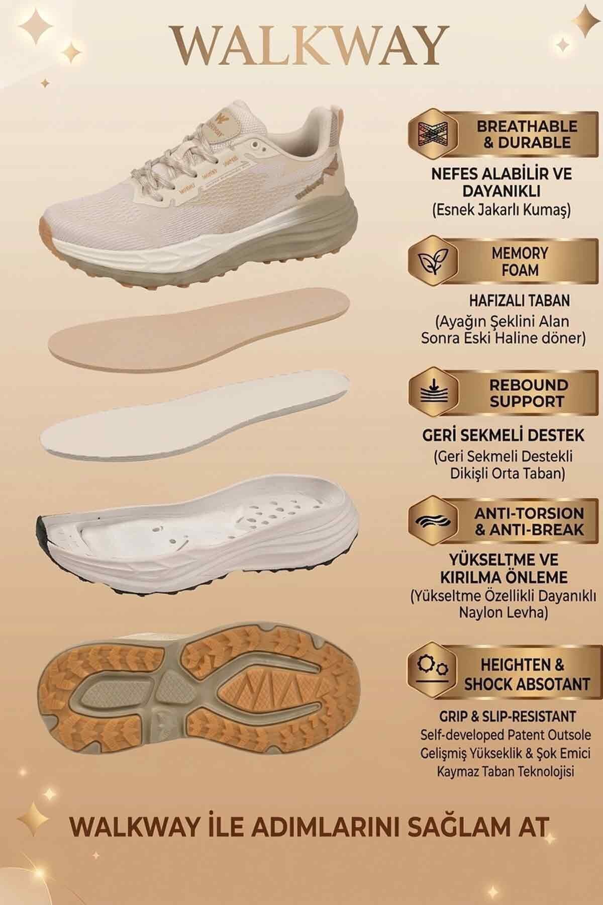 Bej Fileli Bağcıklı Hafızalı Rahat Tabanlı Erkek Yürüyüş ve Spor Ayakkabı Flexion M