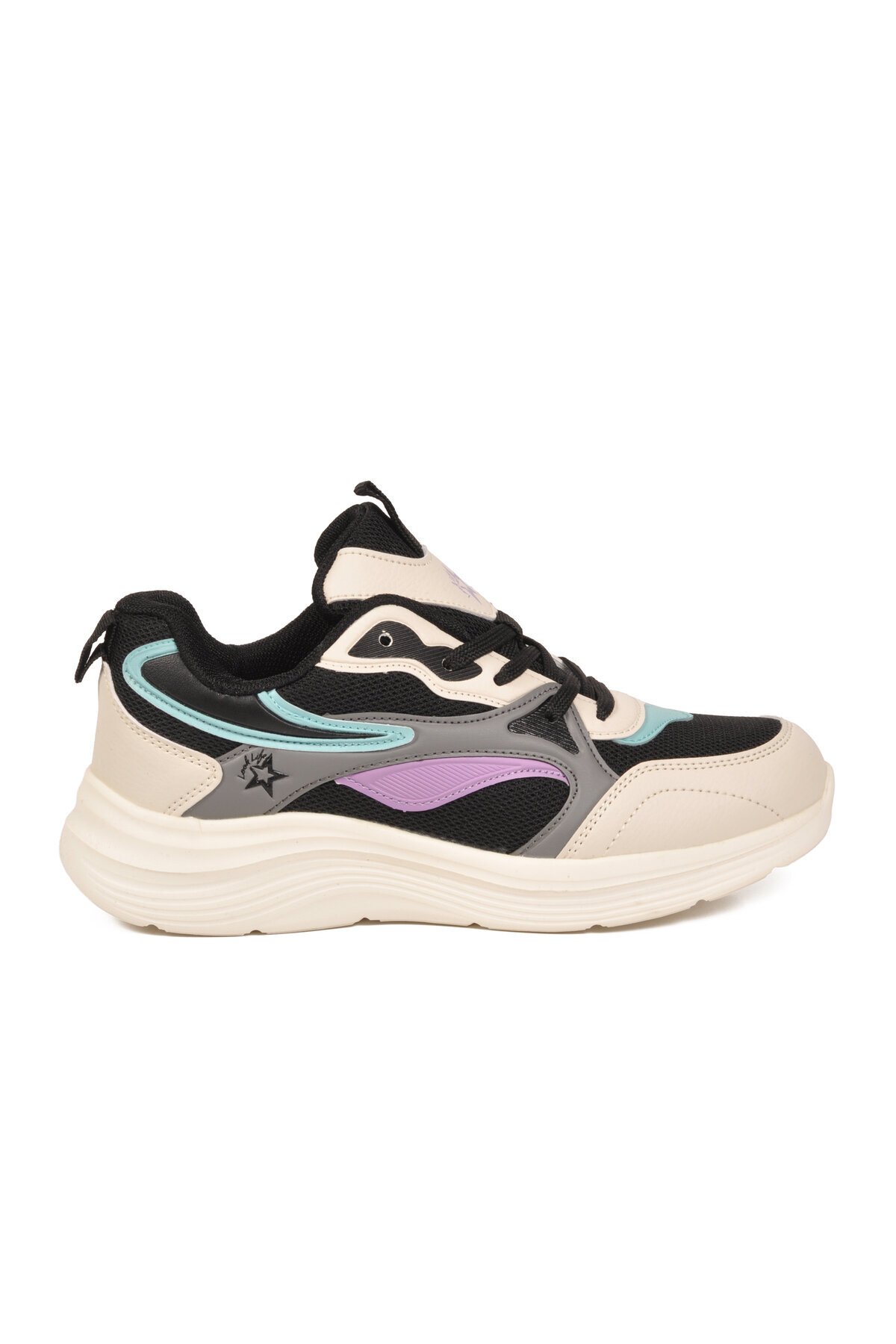 Bej-Siyah Fileli Hava Alabilen Bağcıklı Rahat Tabanlı Unisex Yürüyüş ve Spor Ayakkabı Sneaker 26106 G