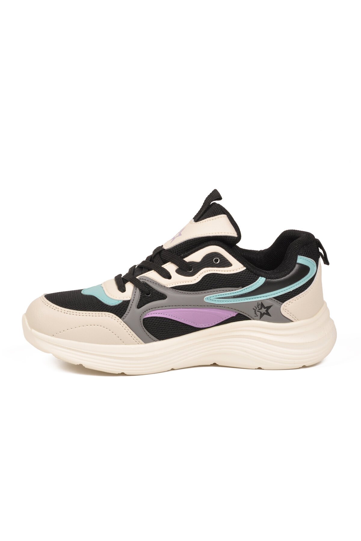 Bej-Siyah Fileli Hava Alabilen Bağcıklı Rahat Tabanlı Unisex Yürüyüş ve Spor Ayakkabı Sneaker 26106 G