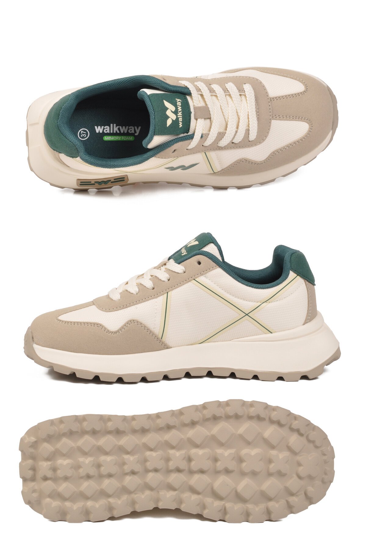 Beyaz-Gri Hafızalı Rahat Tabanlı Bağcıklı Unisex Yürüyüş ve Spor Ayakkabı Sneaker Muveon G