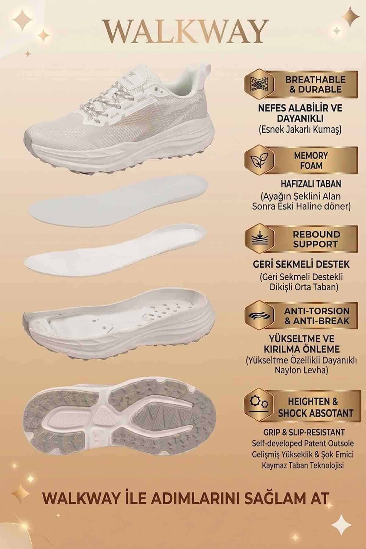 Beyaz-Gümüş Fileli Bağcıklı Hafızalı Rahat Tabanlı Unisex Yürüyüş ve Spor Ayakkabı Flexion G