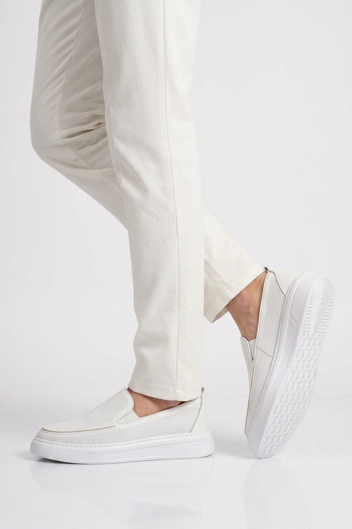 Beyaz Hakiki Deri Erkek Casual Ayakkabı Loafer 62206