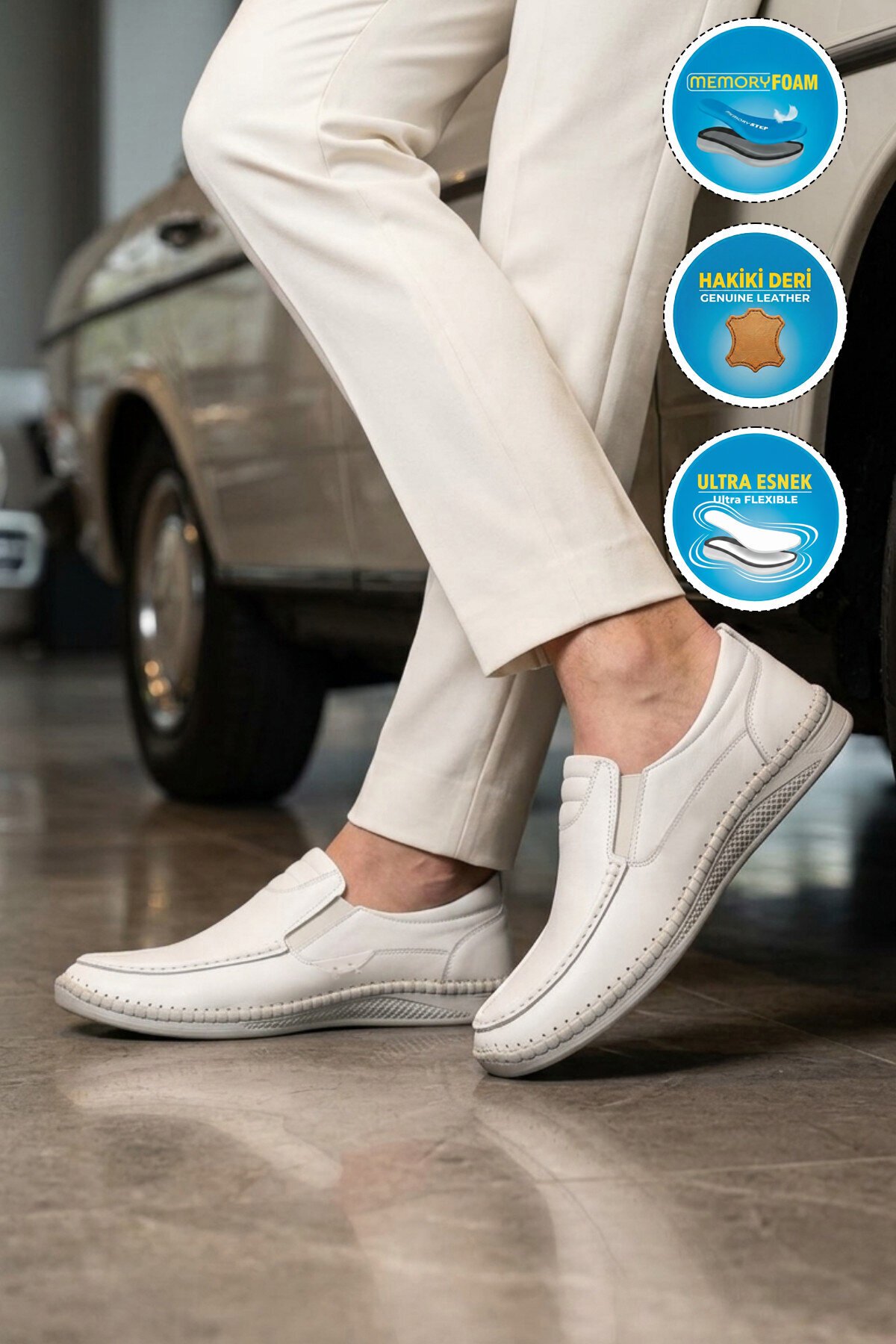 Beyaz Erkek Smart Casual Ayakkabı Hakiki Deri Hafızalı Rahat Taban Şık Loafer M741 M