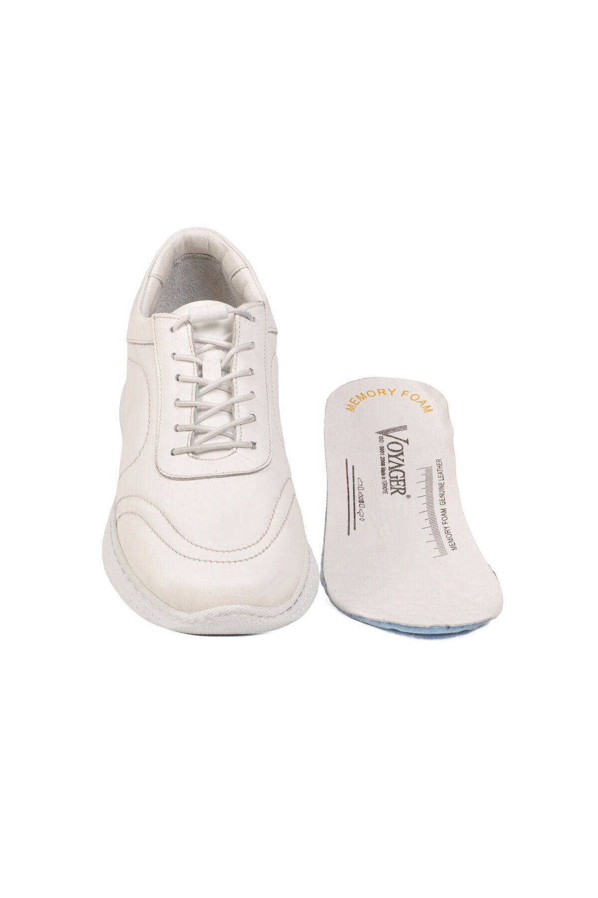 Kadın Hakiki Deri Hafızalı Taban Lastik Bağcıklı Beyaz Casual Sneaker Ayakkabı 8439 Z