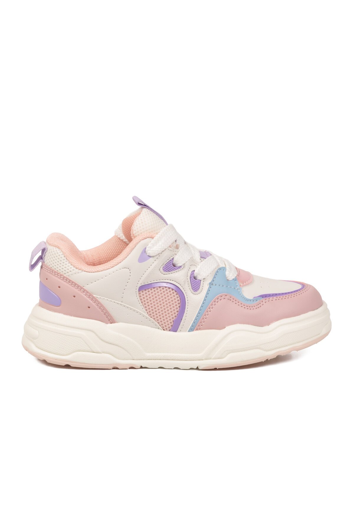 Beyaz-Pudra Fileli Bağcıklı Kız Çocuk Spor Ayakkabı Sneaker Jacop