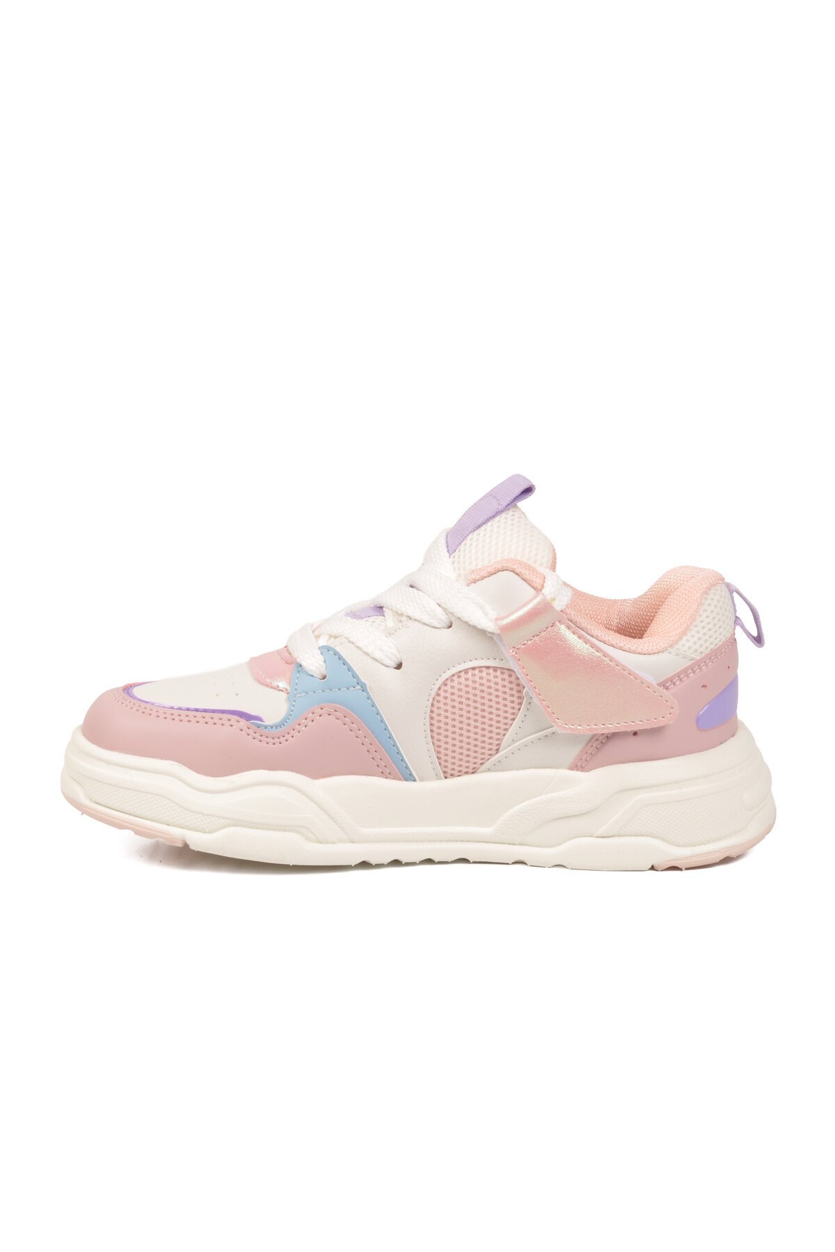 Beyaz-Pudra Fileli Bağcıklı Kız Çocuk Spor Ayakkabı Sneaker Jacop