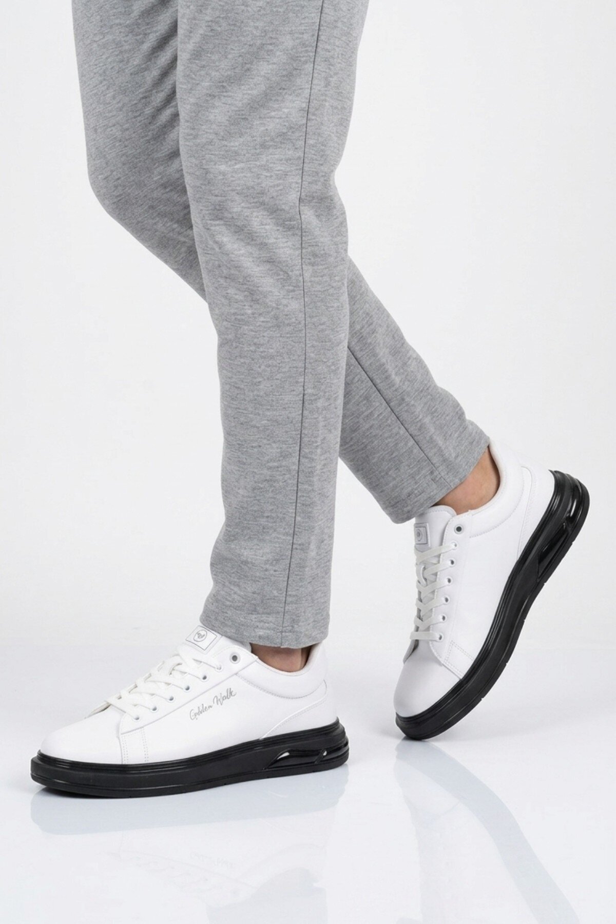 Beyaz-Siyah Dokulu Erkek Sneaker Siyah Kalın Taban Günlük Ayakkabı Dashor M