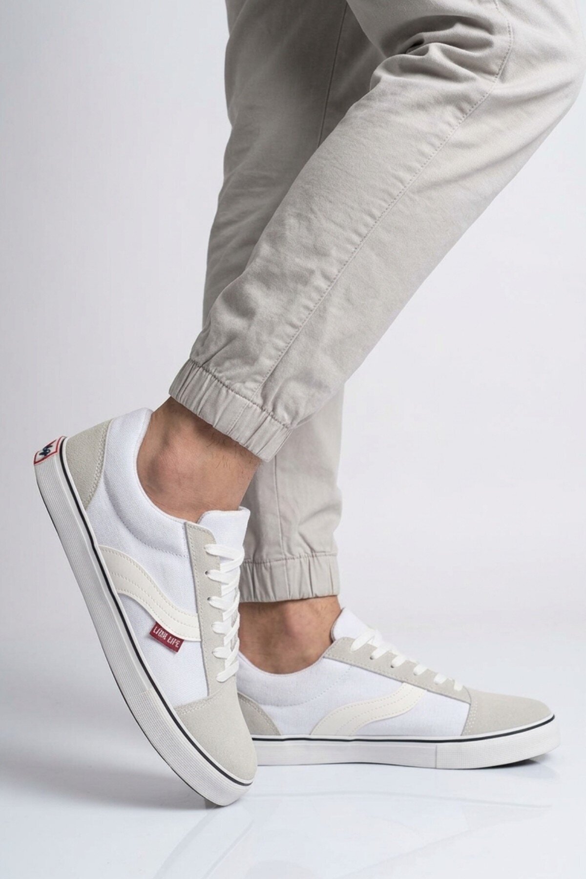 Erkek Beyaz Günlük Spor Ayakkabı Bağcıklı Casual Kanvas Sneaker 1002