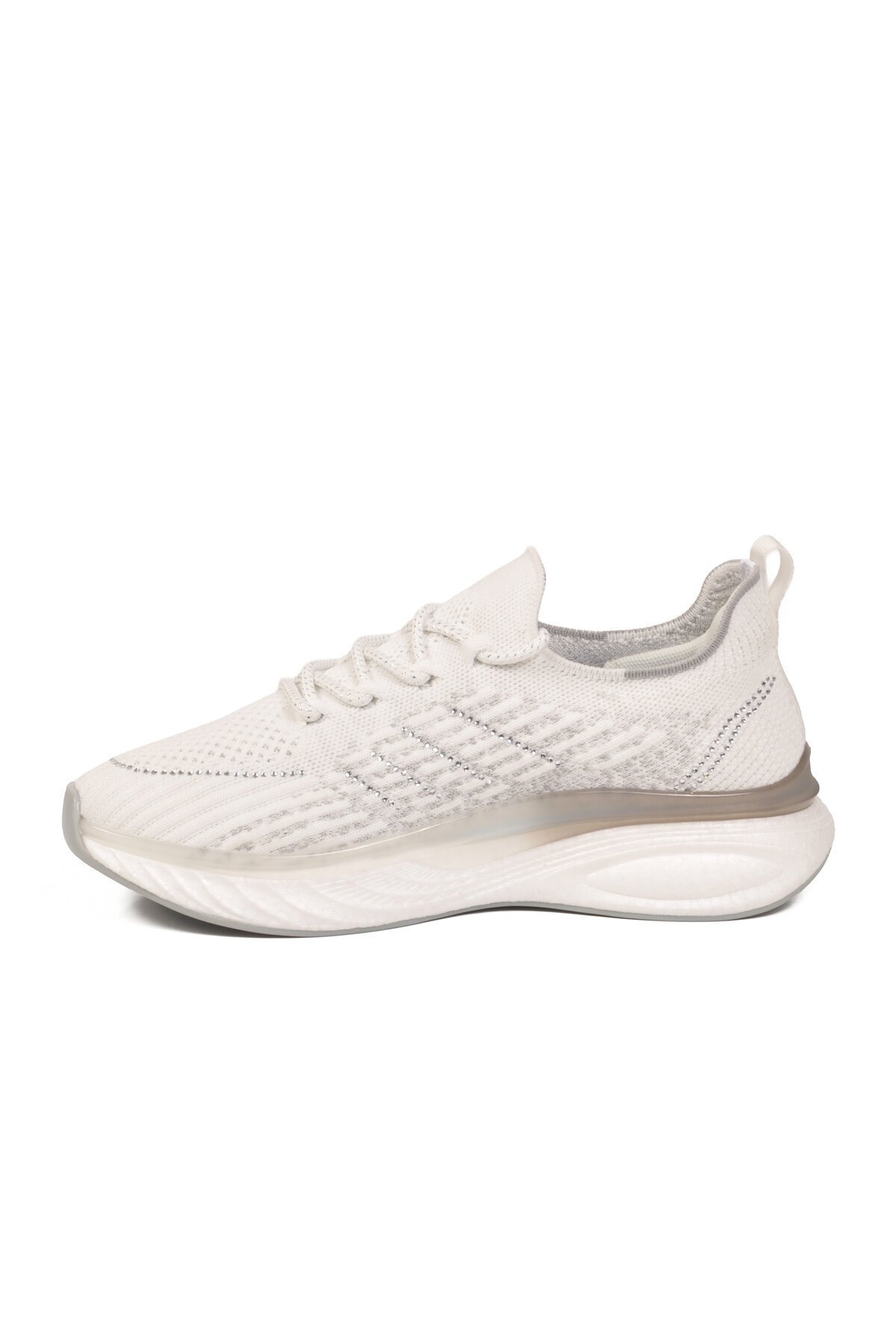 Beyaz Geniş Kalıp Örme Hafızalı Taban Nefes Alan Kadın Yürüyüş ve Spor Ayakkabı Sneaker B264 Z