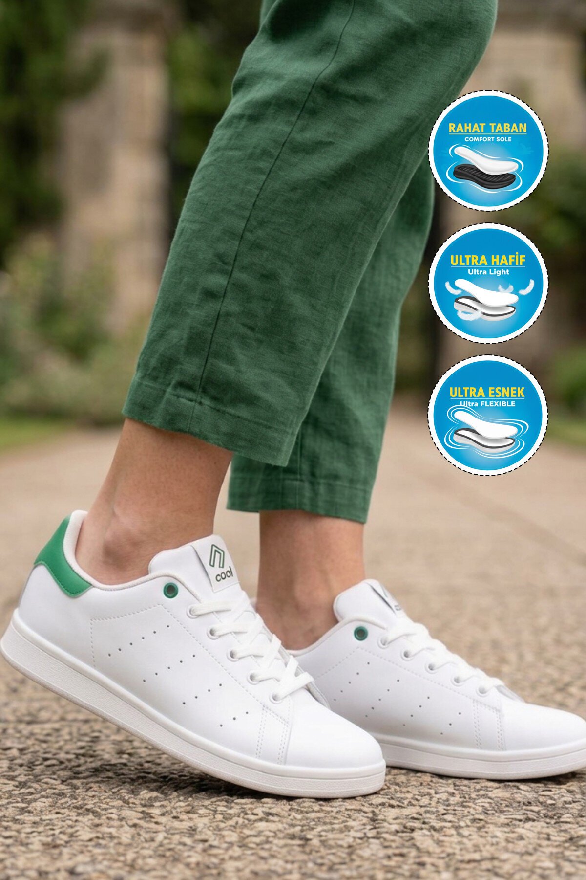 Beyaz-Yeşil Unisex Rahat Casual Günlük Sneaker Spor Ayakkabı Ursula G