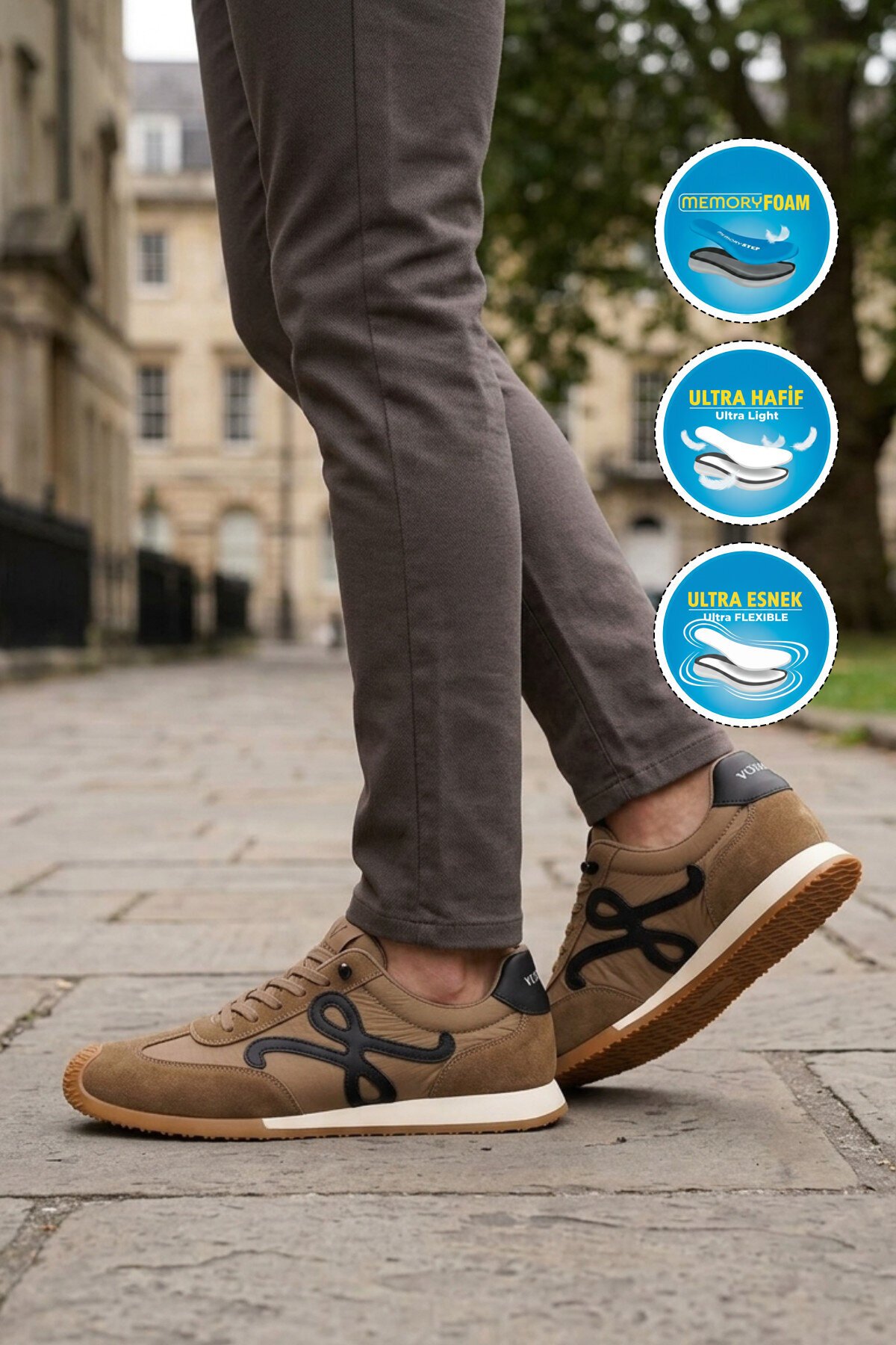 Camel Bağcıklı Hafızalı Tabanlı Retro Stil Erkek Günlük Ayakkabı Sneaker E472 M