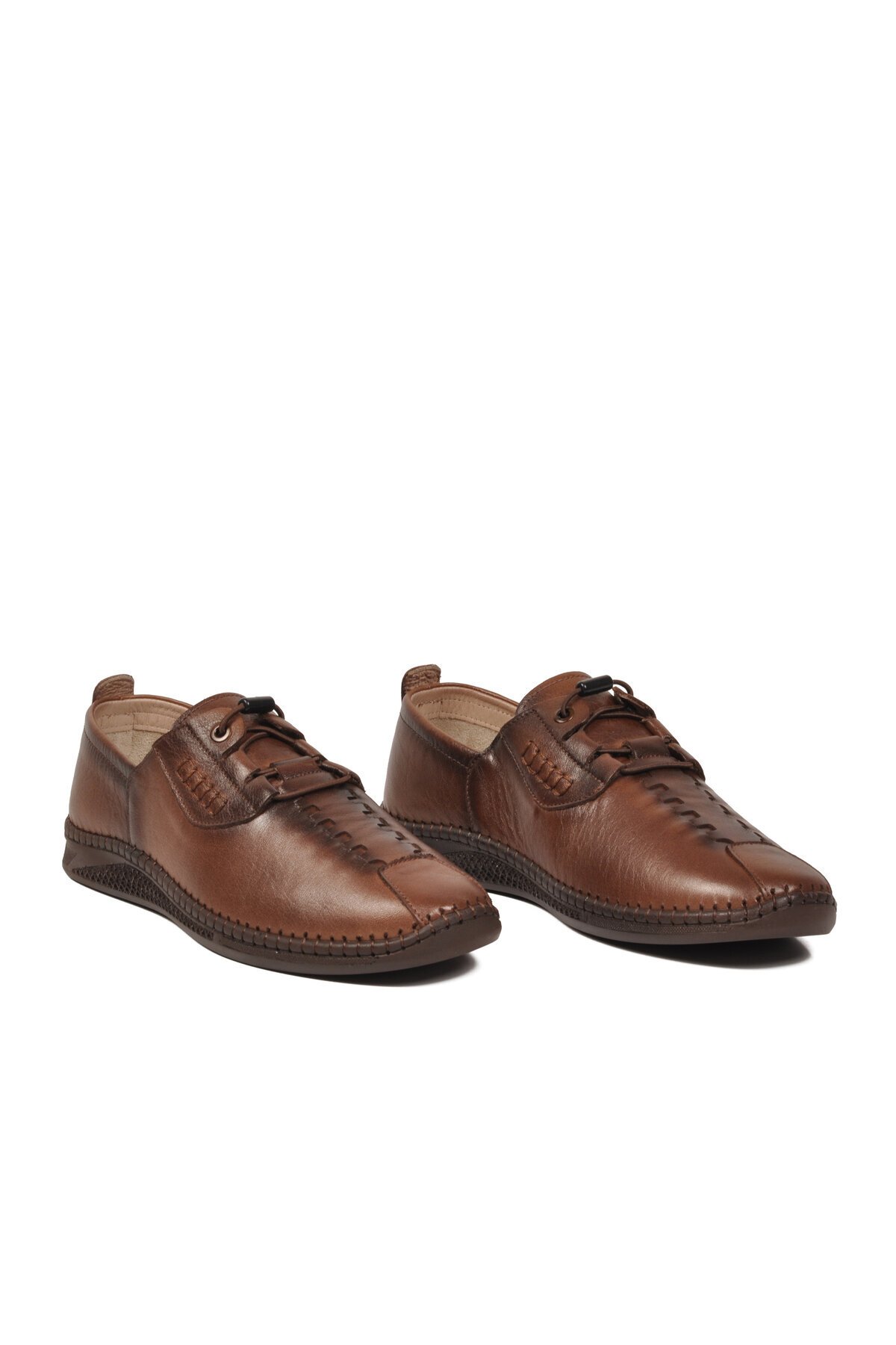 Erkek Hakiki Deri Smart Casual Bağcıklı Günlük Ayakkabı Hafızalı Taban Konfor Ceviz M783 M