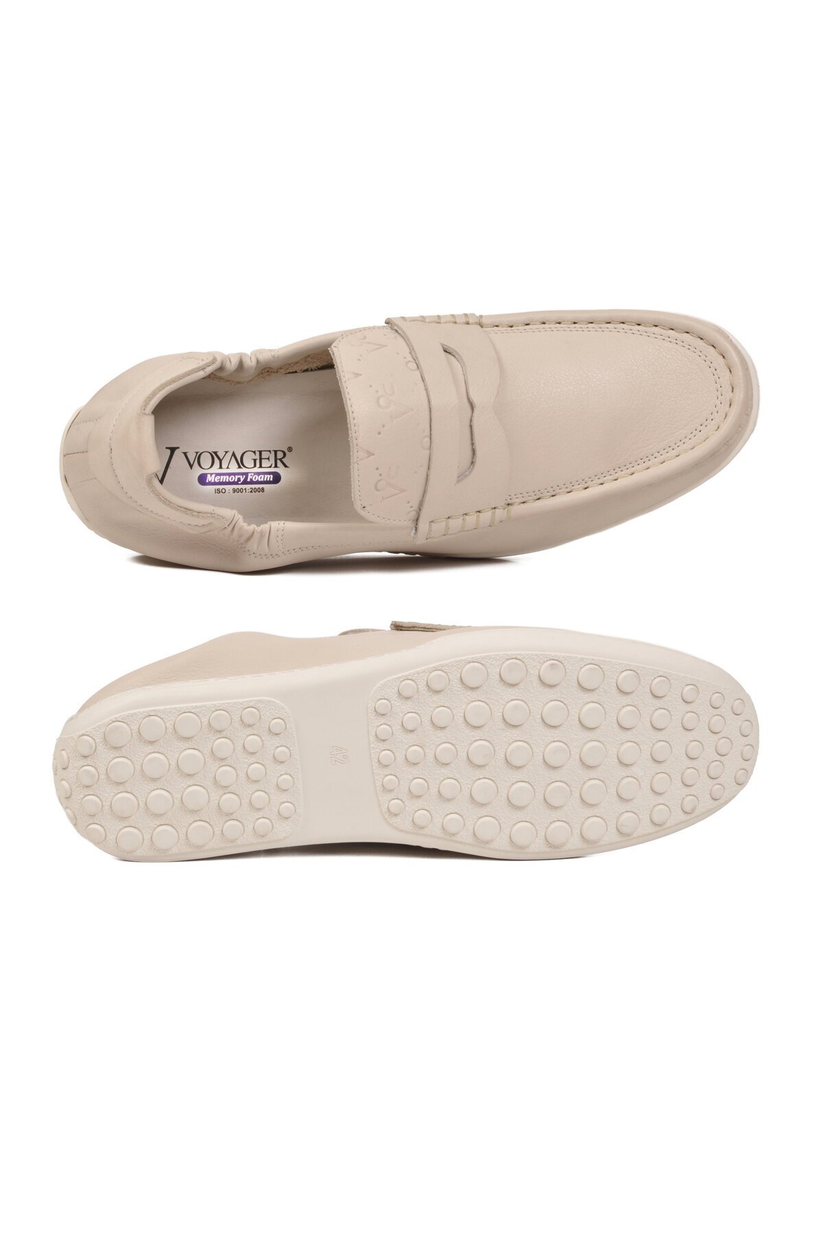 Erkek Hakiki Deri Hafızalı Taban Bağcıksız Mokasen Ayakkabı Rahat Smart Casual Ekru M420  M