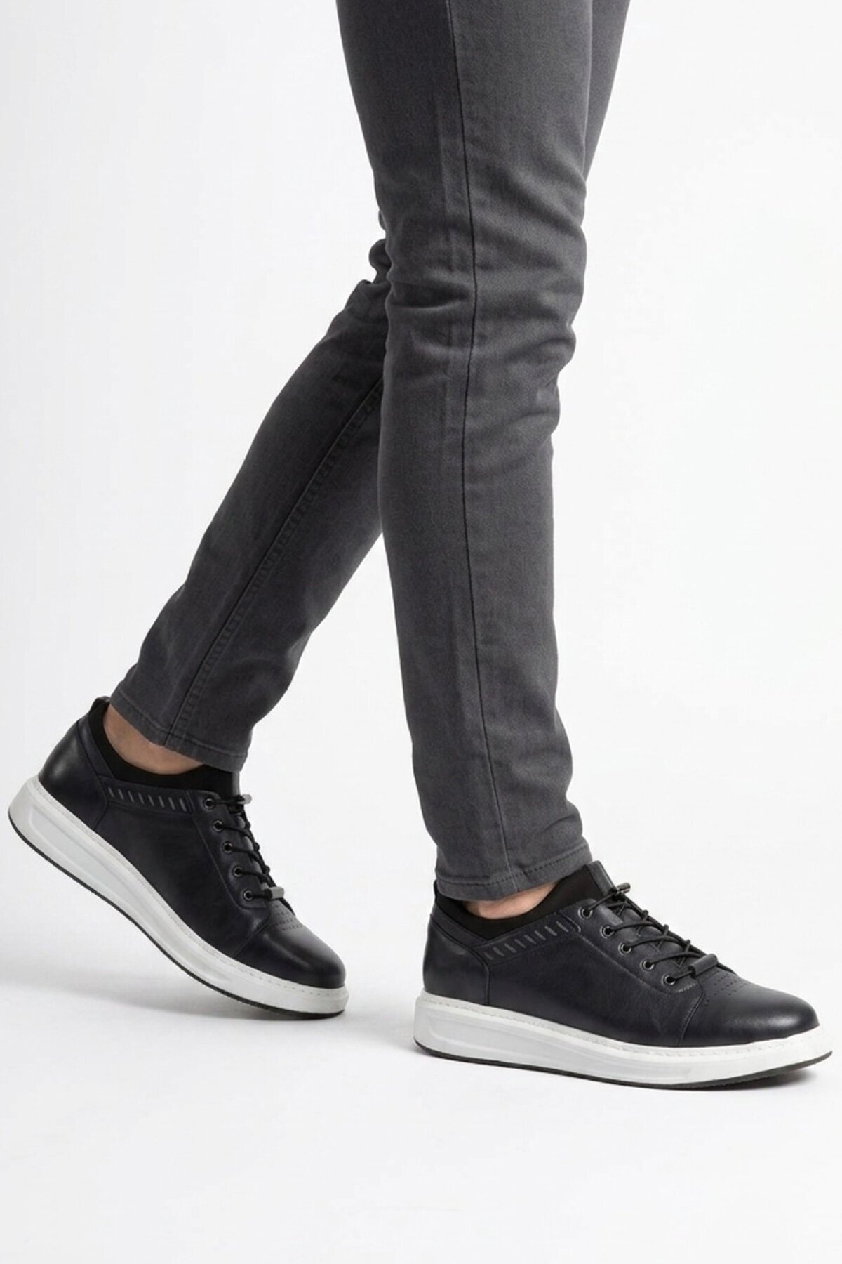 Erkek Lacivert Hakiki Deri Comfort Rahat Taban Günlük Ayakkabı Sneaker 4190 M