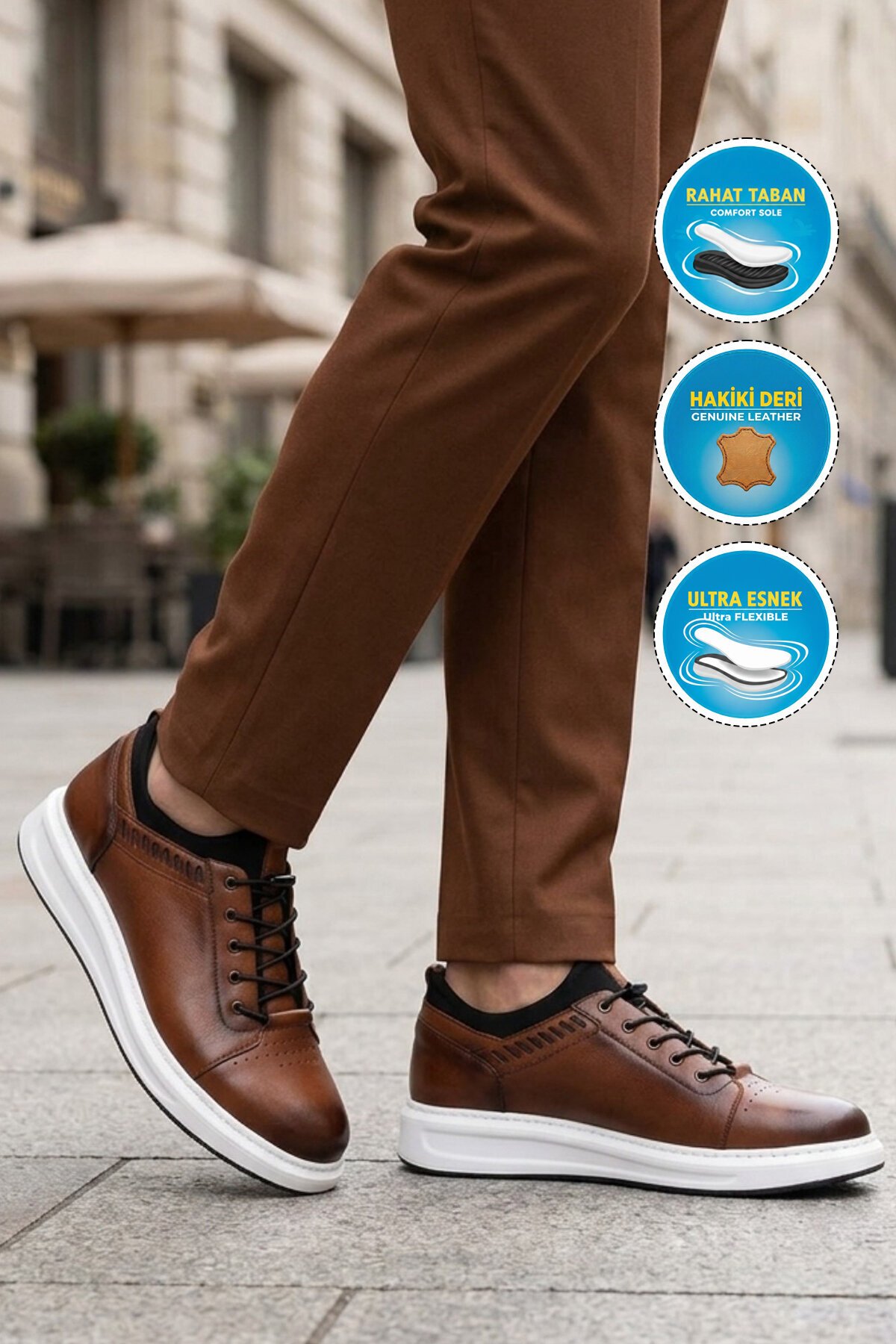 Erkek Taba Hakiki Deri Comfort Rahat Taban Günlük Ayakkabı Sneaker 4190 M
