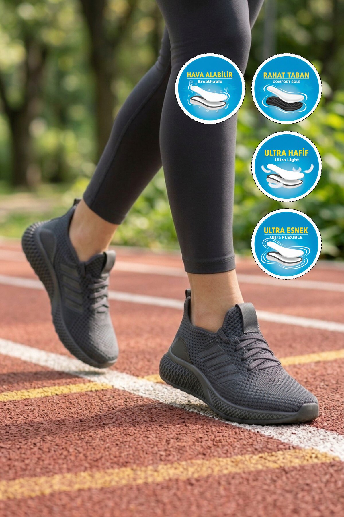 Unisex Füme Triko Hafif Nefes Alabilen Esnek Yürüyüş ve Spor Ayakkabı Vene G
