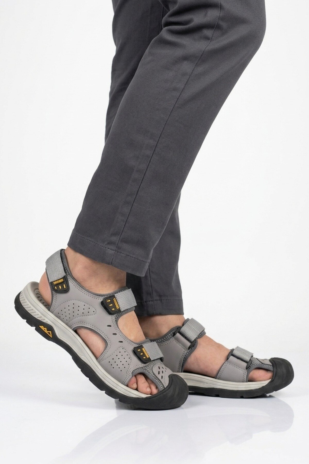 Erkek Gri Kapalı Burun Cırtlı Günlük Yürüyüş Outdoor Sandalet E337 M