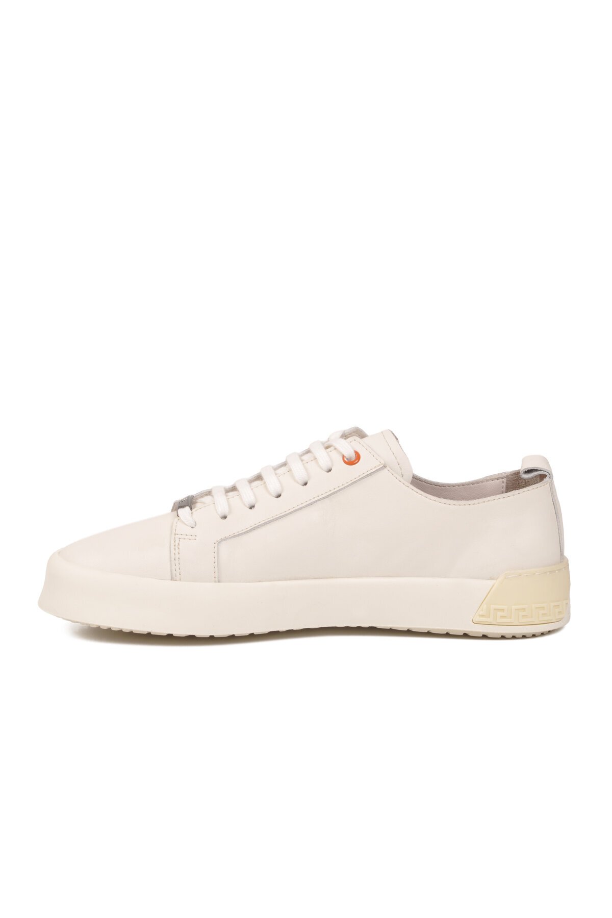 Krem Hakiki Deri Bağcıklı Kalın Rahat Tabanlı Erkek Casual Sneaker Ayakkabı 5404