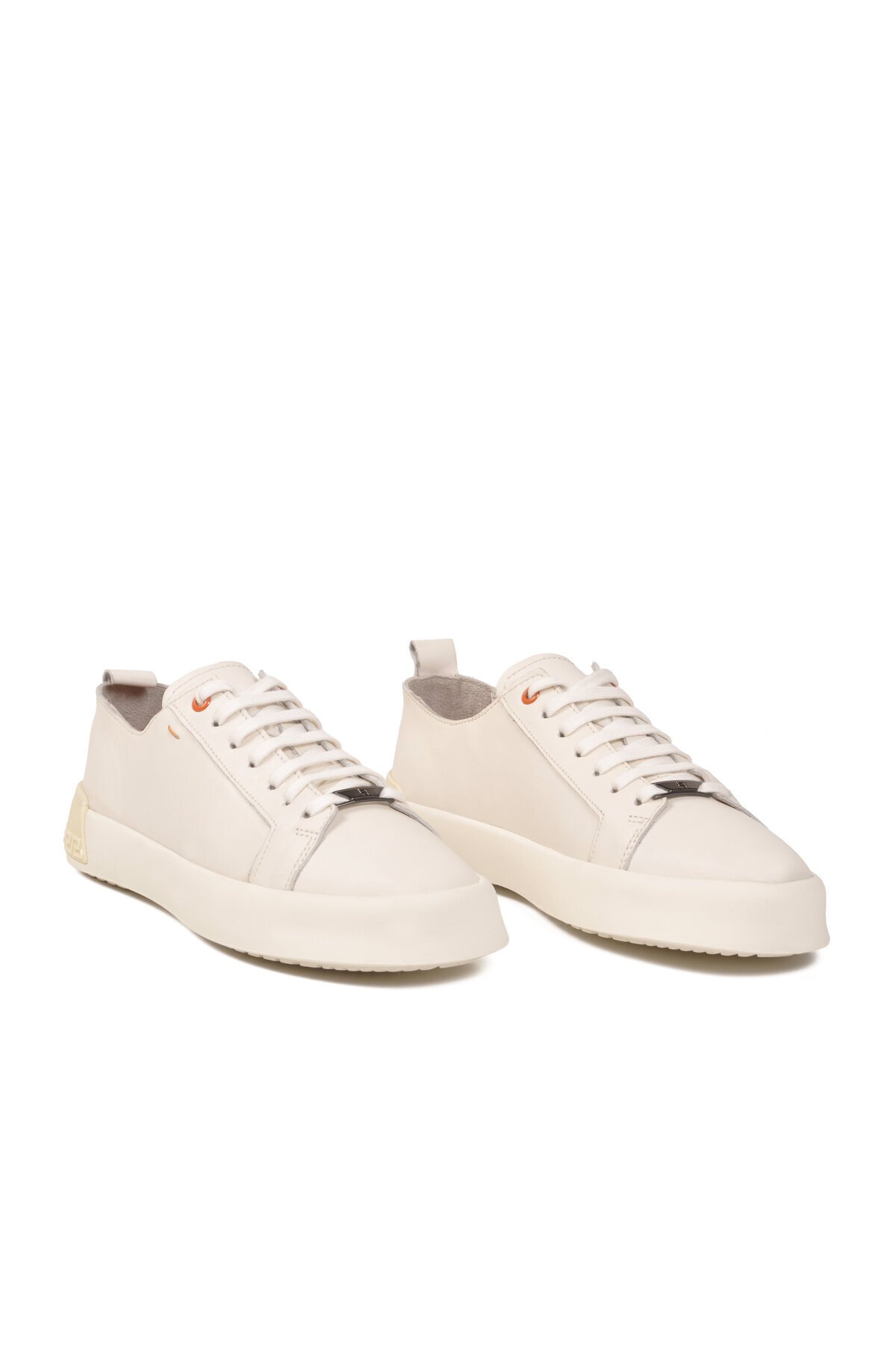 Krem Hakiki Deri Bağcıklı Kalın Rahat Tabanlı Erkek Casual Sneaker Ayakkabı 5404