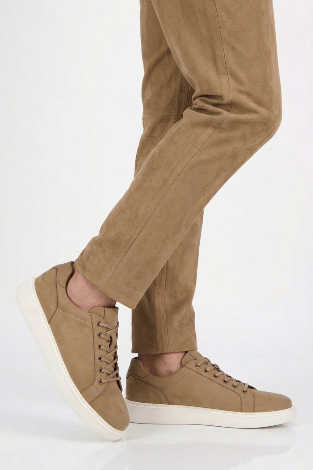Kum Nubuk Hakiki Deri Büyük Numara Bağcıklı Erkek Casual Sneaker Ayakkabı 2516