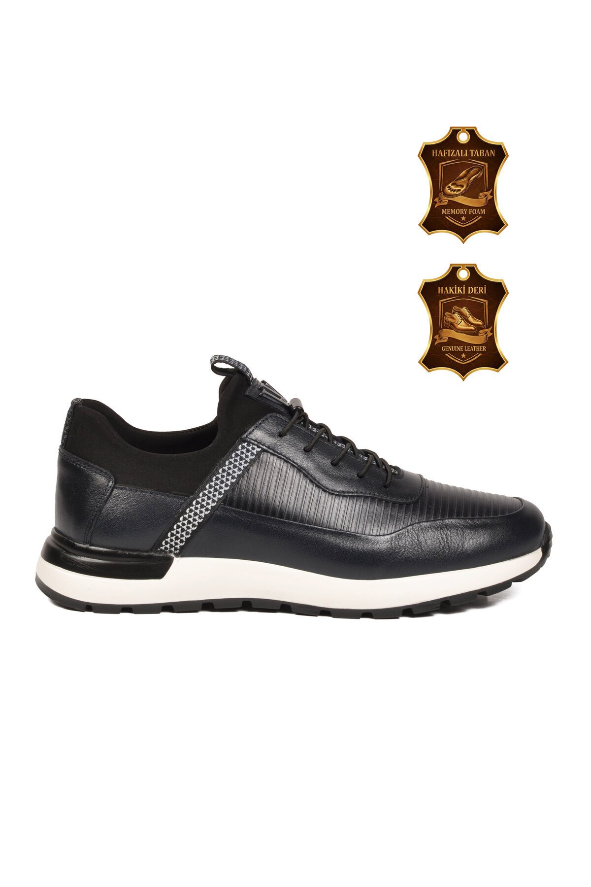 Lacivert Hakiki Deri Erkek Memory Taban Casual Sneaker M033 M