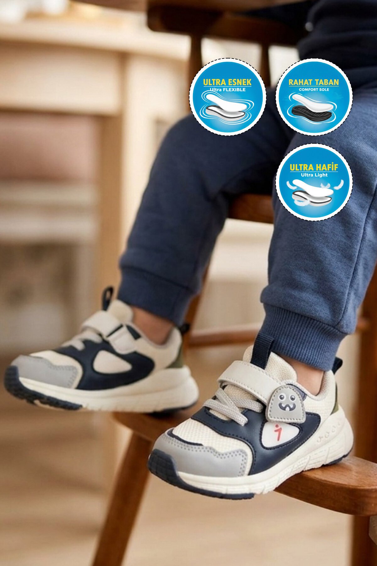 Lacivert Fileli Cırtlı Anatomik Desenli Bebek İlk Adım ve Spor Ayakkabı Sneaker Dorian İA