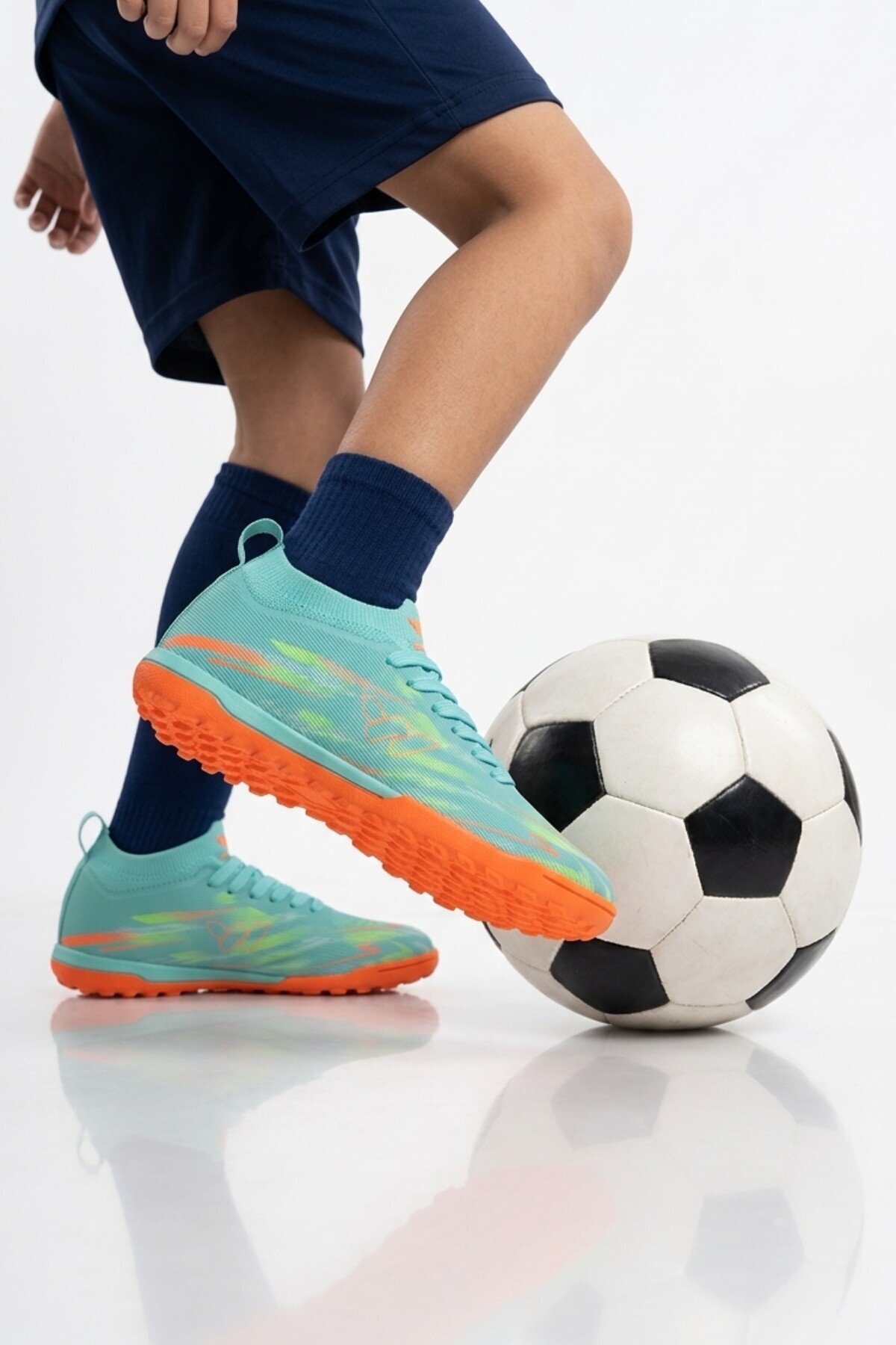 Mint Çoraplı Bağcıklı Unisex Çocuk Futbol Ayakkabısı Halı Saha Strike F